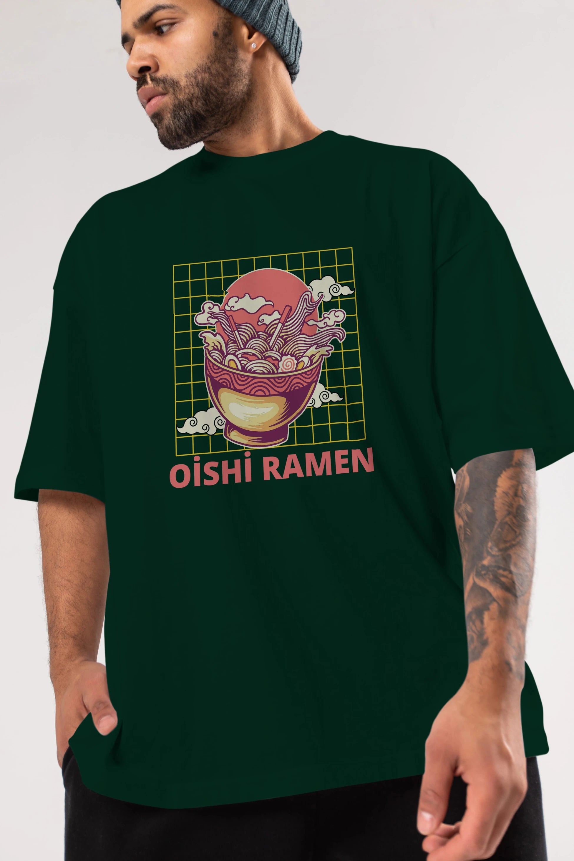 Oishi Ramen Yazılı Ön Baskılı Oversize t-shirt Erkek Kadın Unisex