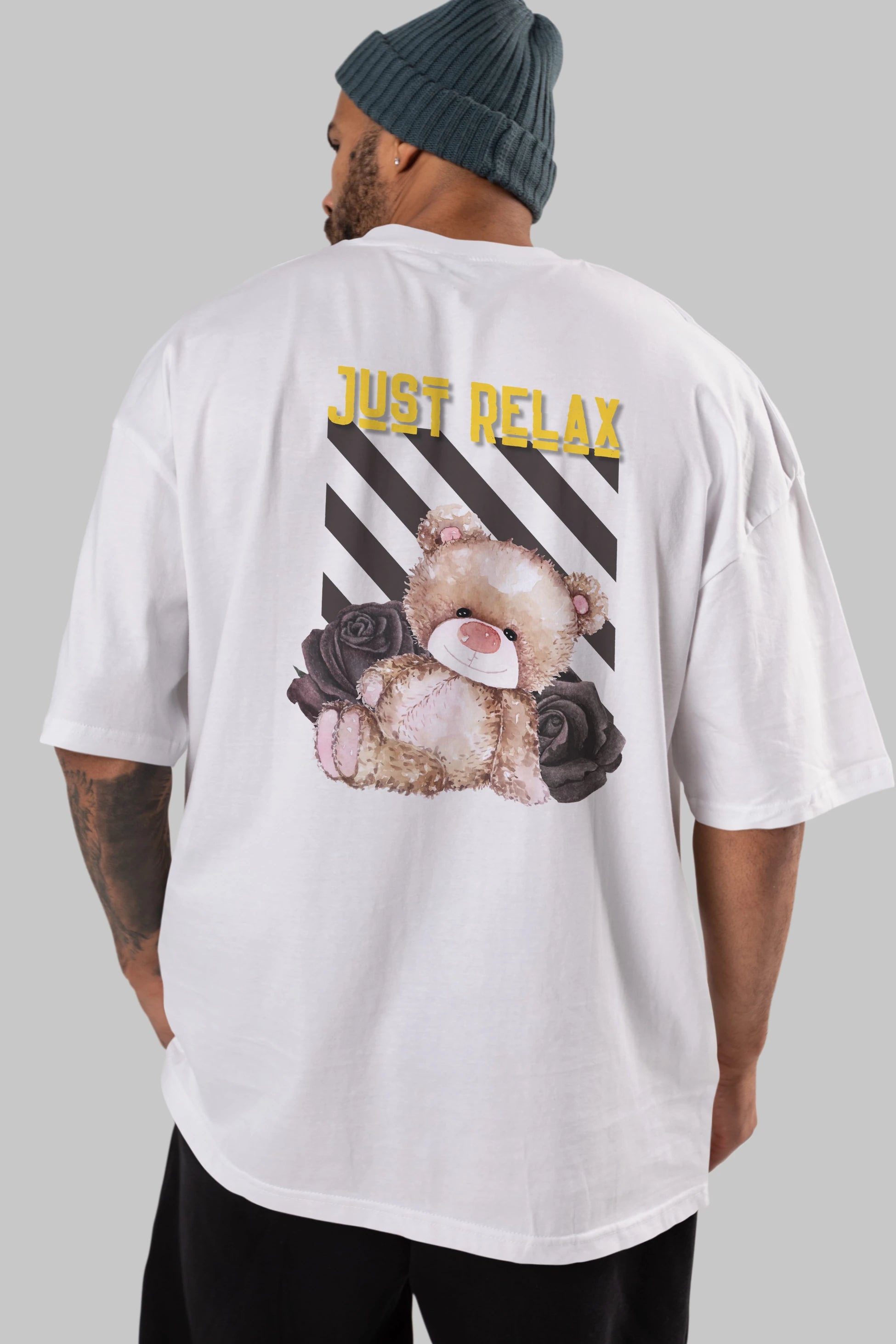 Just Relax Teddy Bear Arka Baskılı Oversize t-shirt Erkek Kadın Unisex