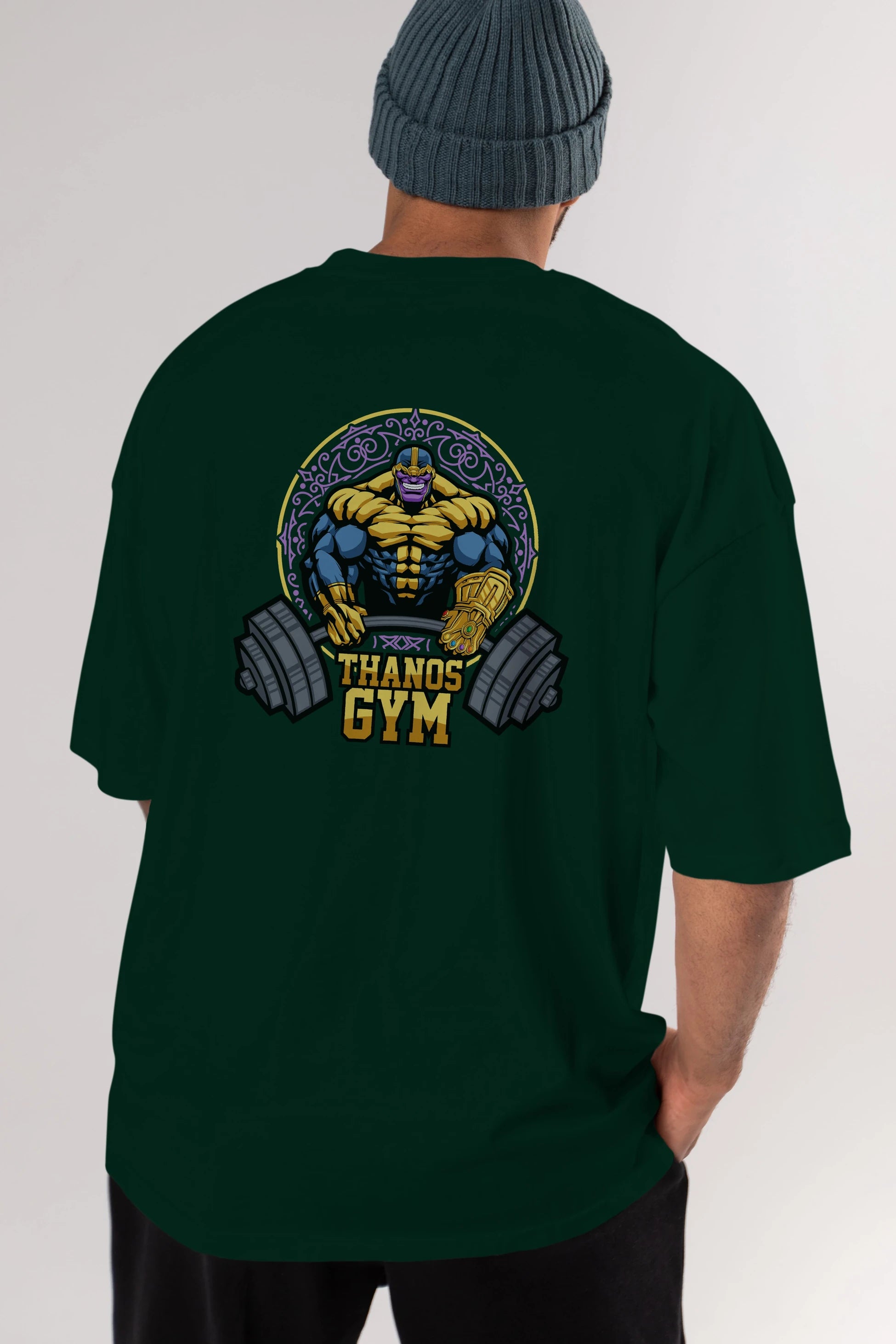 Thanos GYM Arka Baskılı Oversize t-shirt Erkek Kadın Unisex %100 Pamuk Bisiklet Yaka tişort