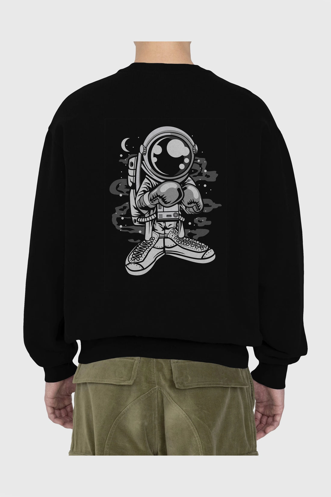 Astronaut Boxer Arka Baskılı Oversize Sweatshirt Erkek Kadın Unisex