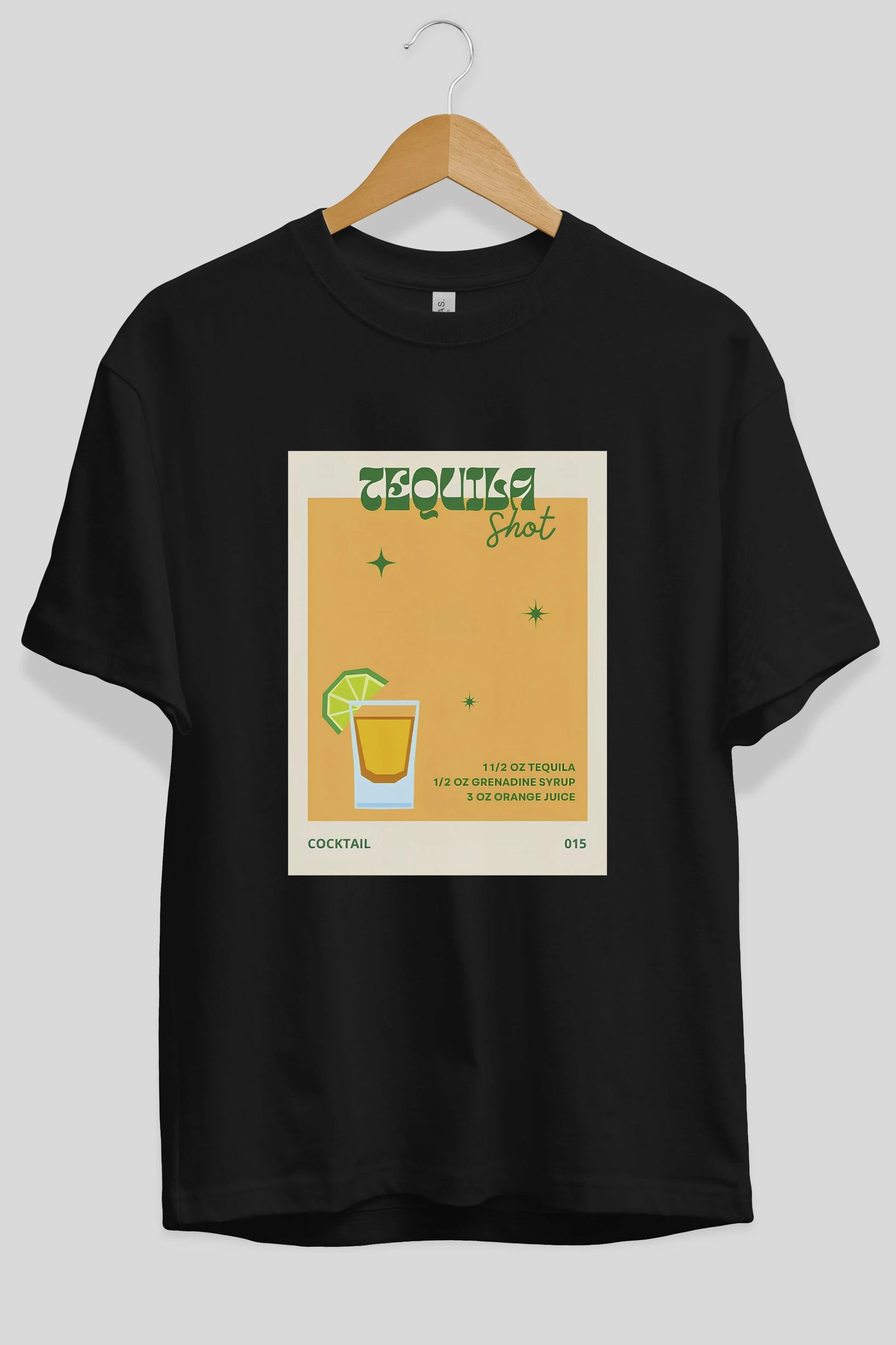 Tequila Shot 2 Ön Baskılı Oversize t-shirt Erkek Kadın Unisex %100 Pamuk Bisiklet Yaka tişort