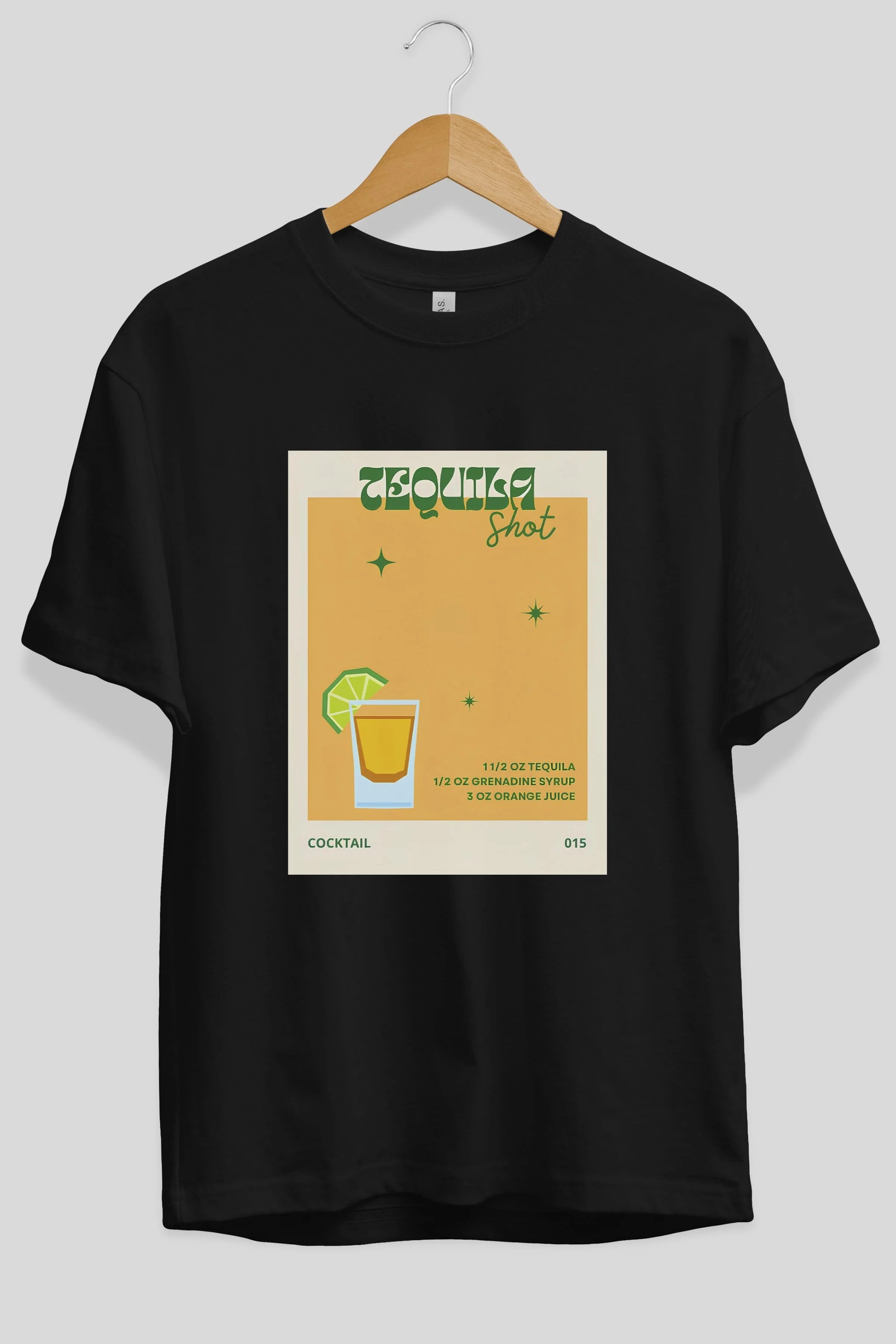 Tequila Shot 2 Ön Baskılı Oversize t-shirt Erkek Kadın Unisex %100 Pamuk Bisiklet Yaka tişort