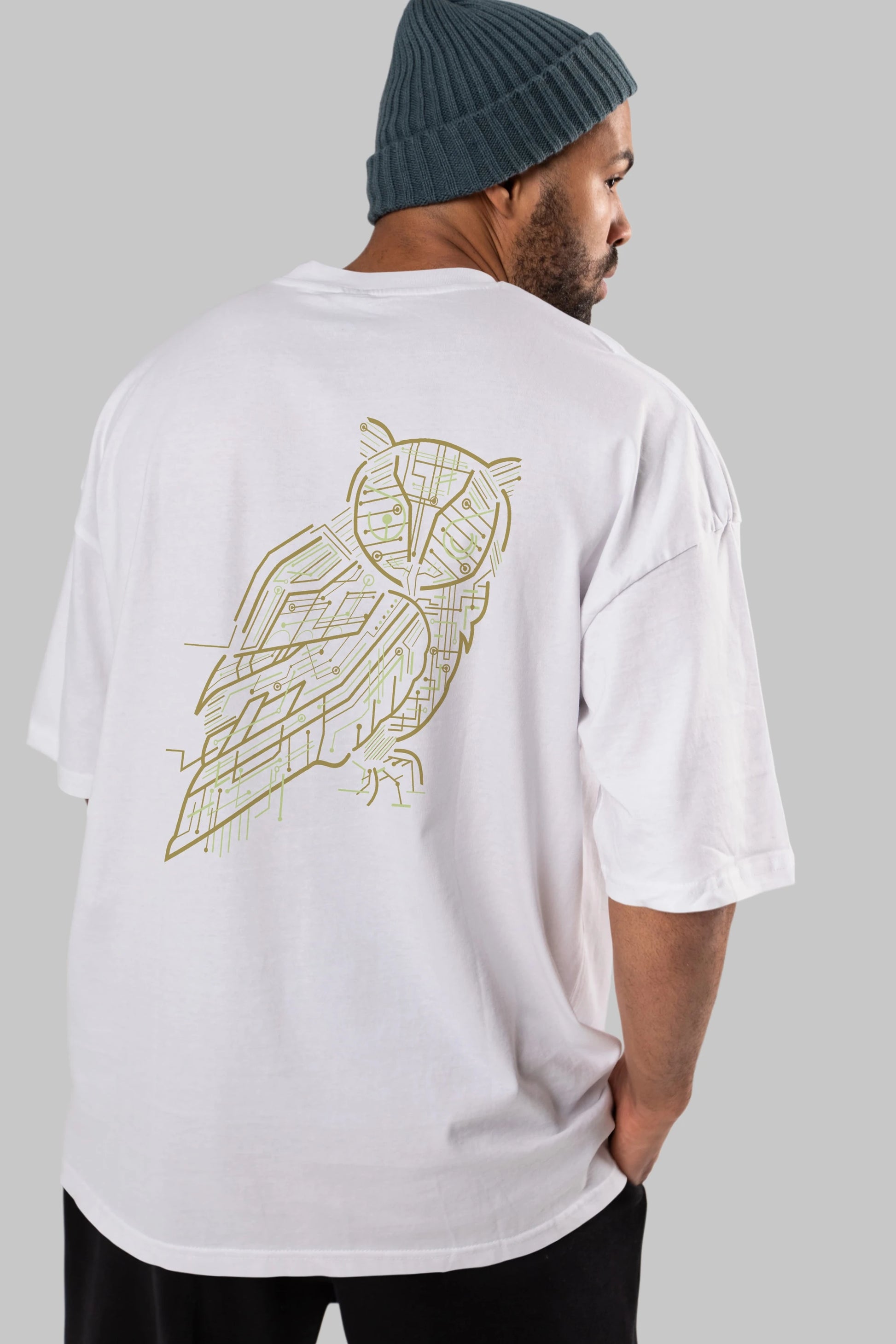 Electrical Owl Arka Baskılı Oversize t-shirt %100 pamuk Erkek Kadın Unisex