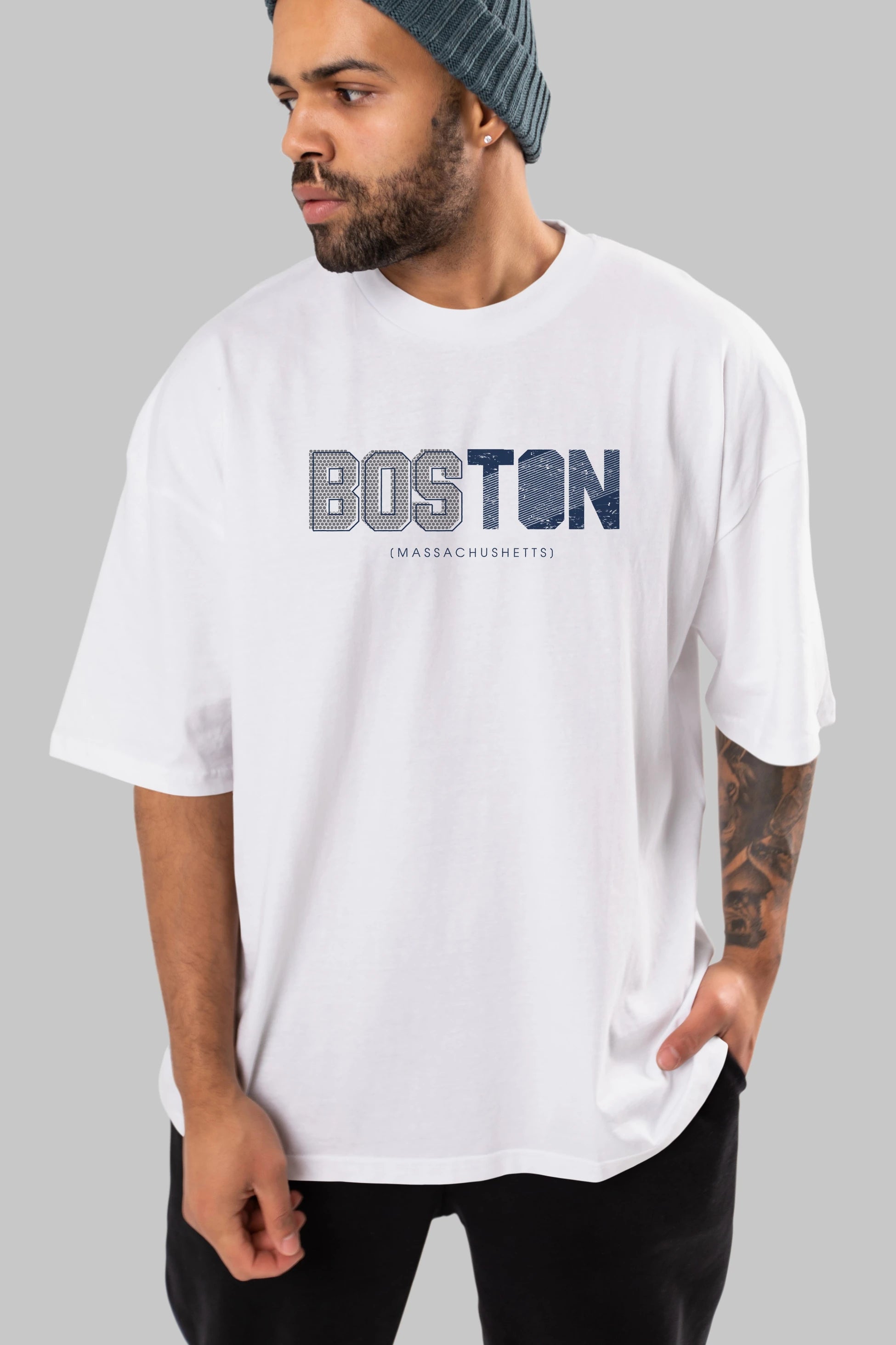 Boston Ön Baskılı Oversize t-shirt Erkek Kadın Unisex
