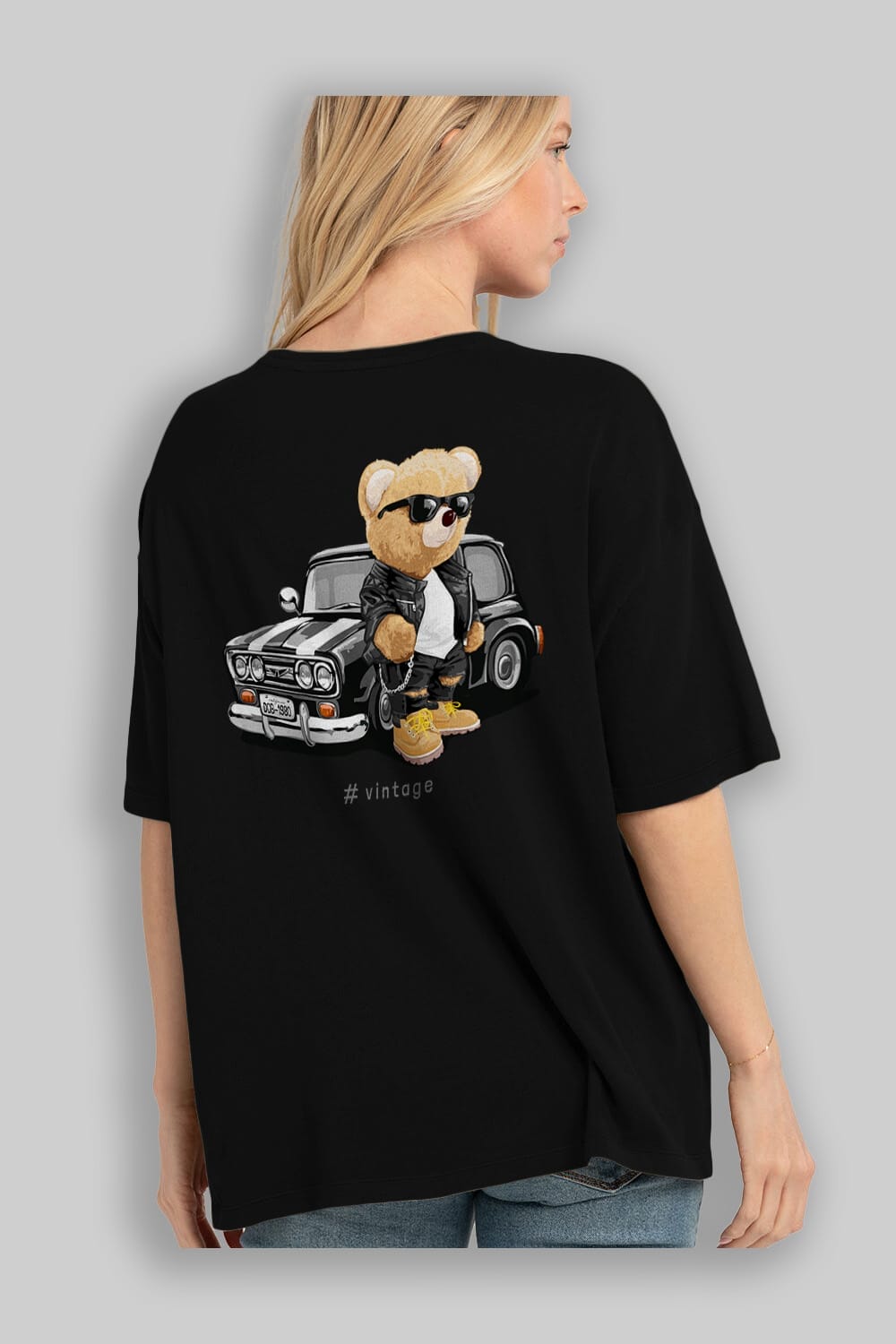 Teddy Bear Vintage Arka Baskılı Oversize t-shirt Erkek Kadın Unisex %100 Pamuk