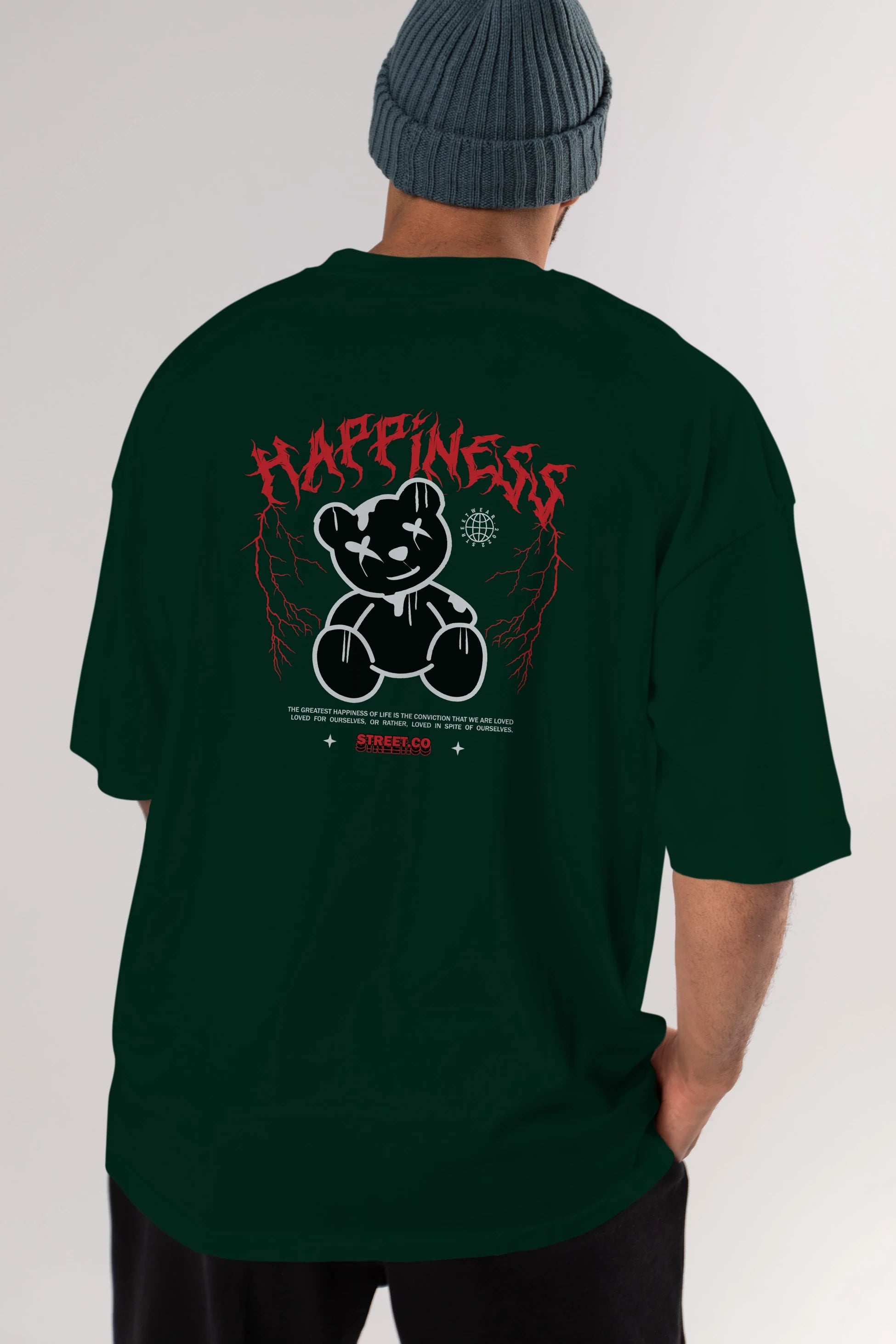 Happiness Bear Arka Baskılı Oversize t-shirt Erkek Kadın Unisex