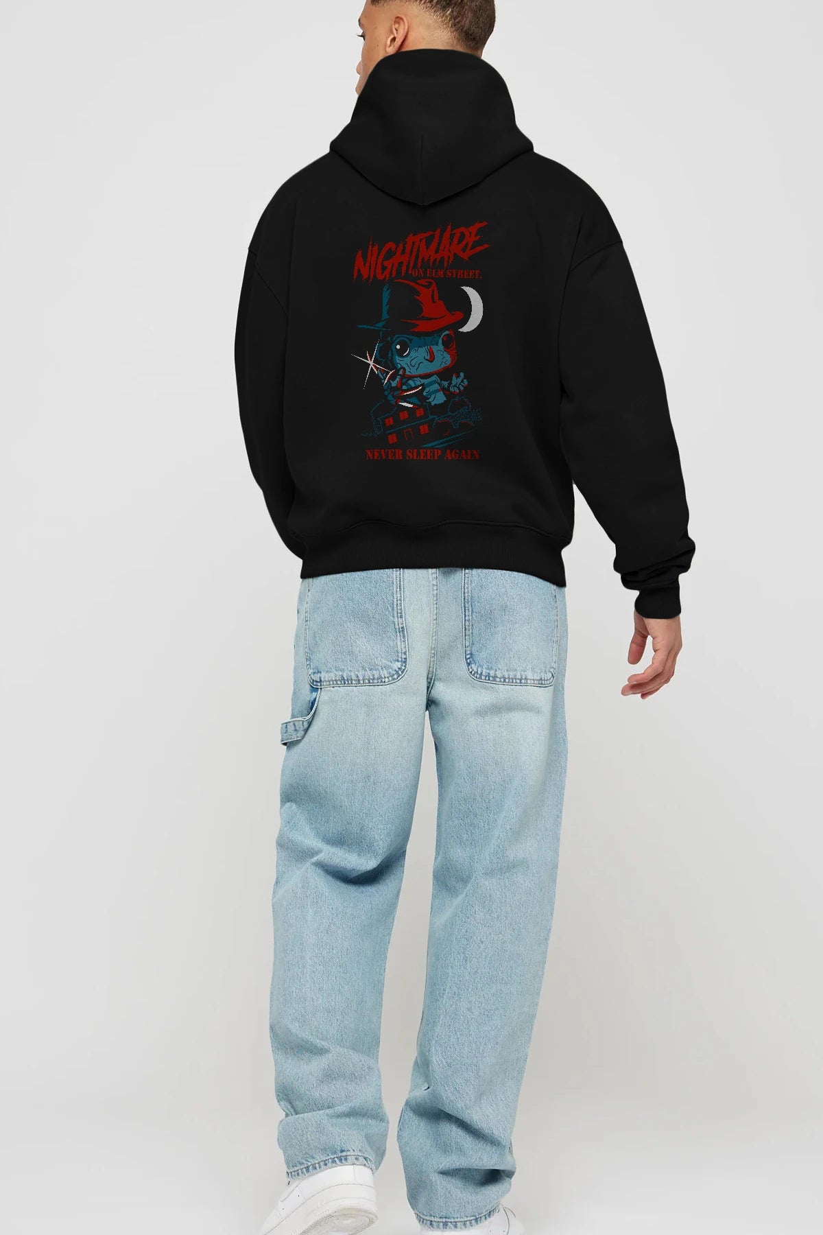 Nightmare Elm Sokağı Arka Baskılı Hoodie Oversize Kapüşonlu Sweatshirt Erkek Kadın Unisex
