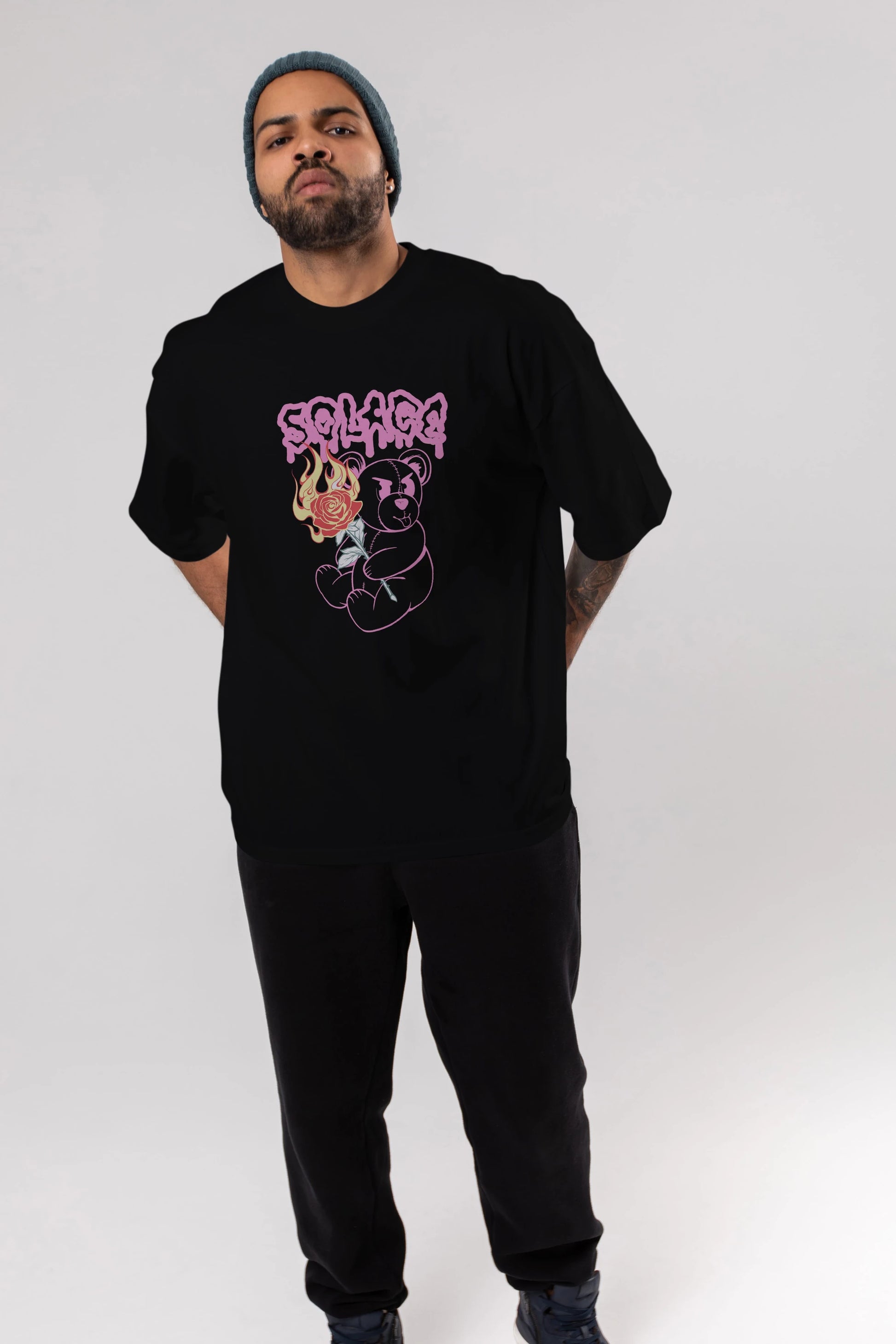 Solage Bear Ön Baskılı Oversize t-shirt Erkek Kadın Unisex