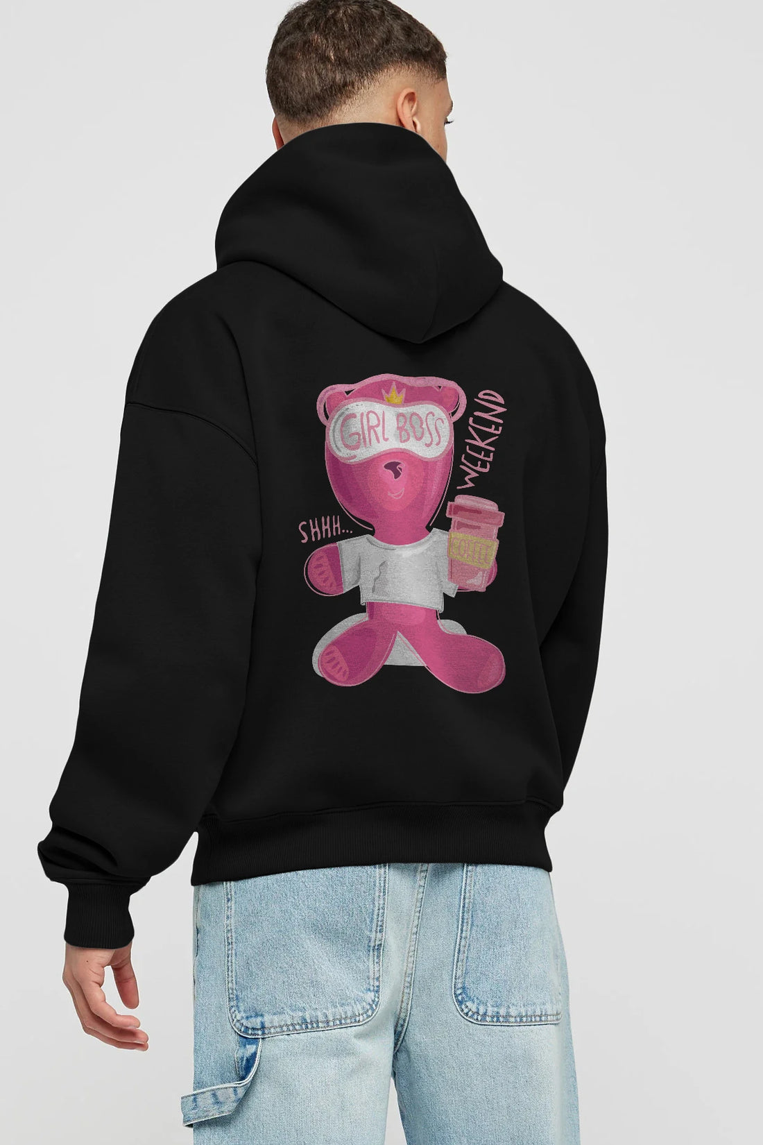 Girl Boss Bear Arka Baskılı Hoodie Oversize Kapüşonlu Sweatshirt Erkek Kadın Unisex