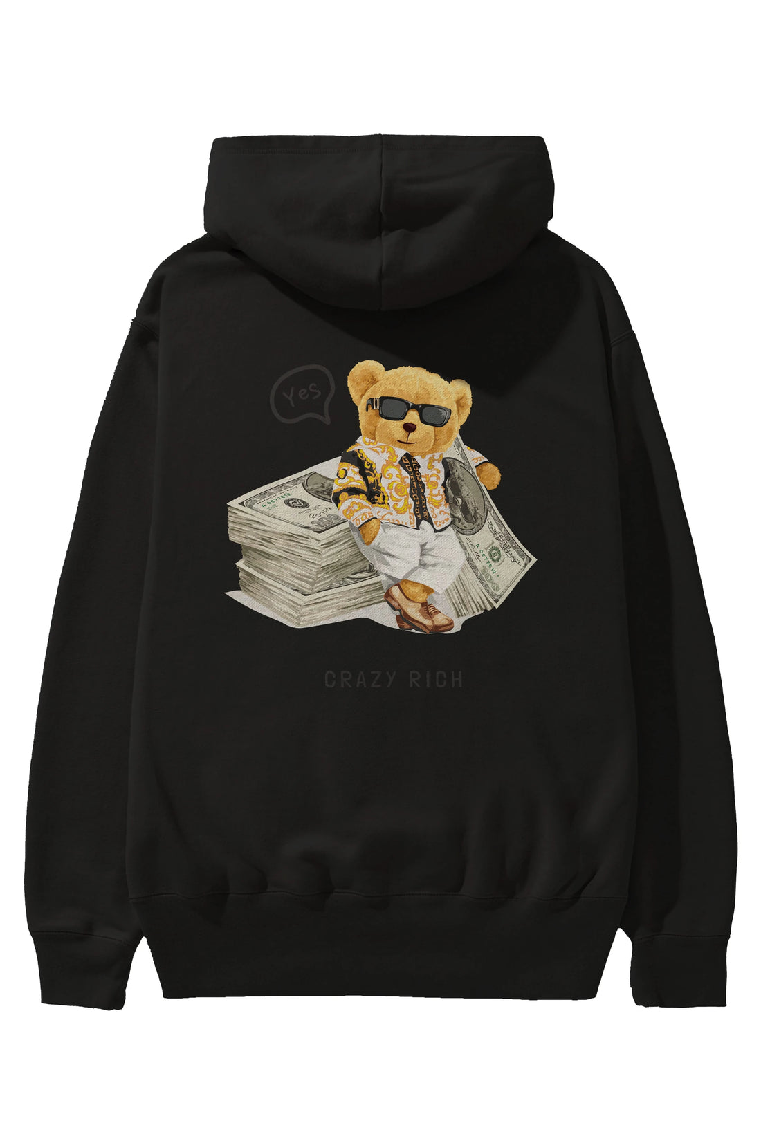 Teddy Bear Crazy Rich Arka Baskılı Hoodie Oversize Kapüşonlu Sweatshirt Erkek Kadın Unisex