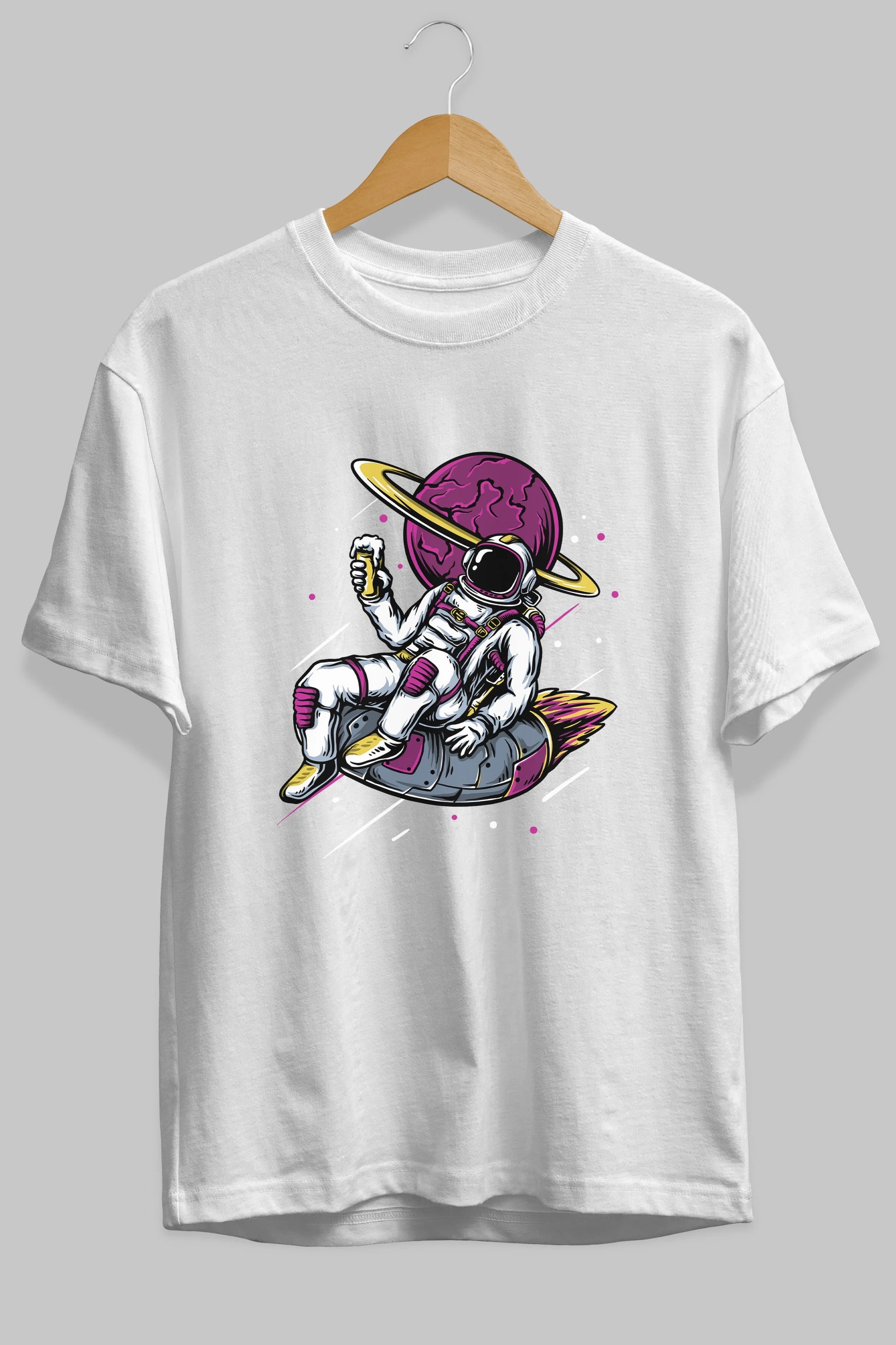 Astronaut Beer Ön Baskılı Oversize t-shirt Erkek Kadın Unisex