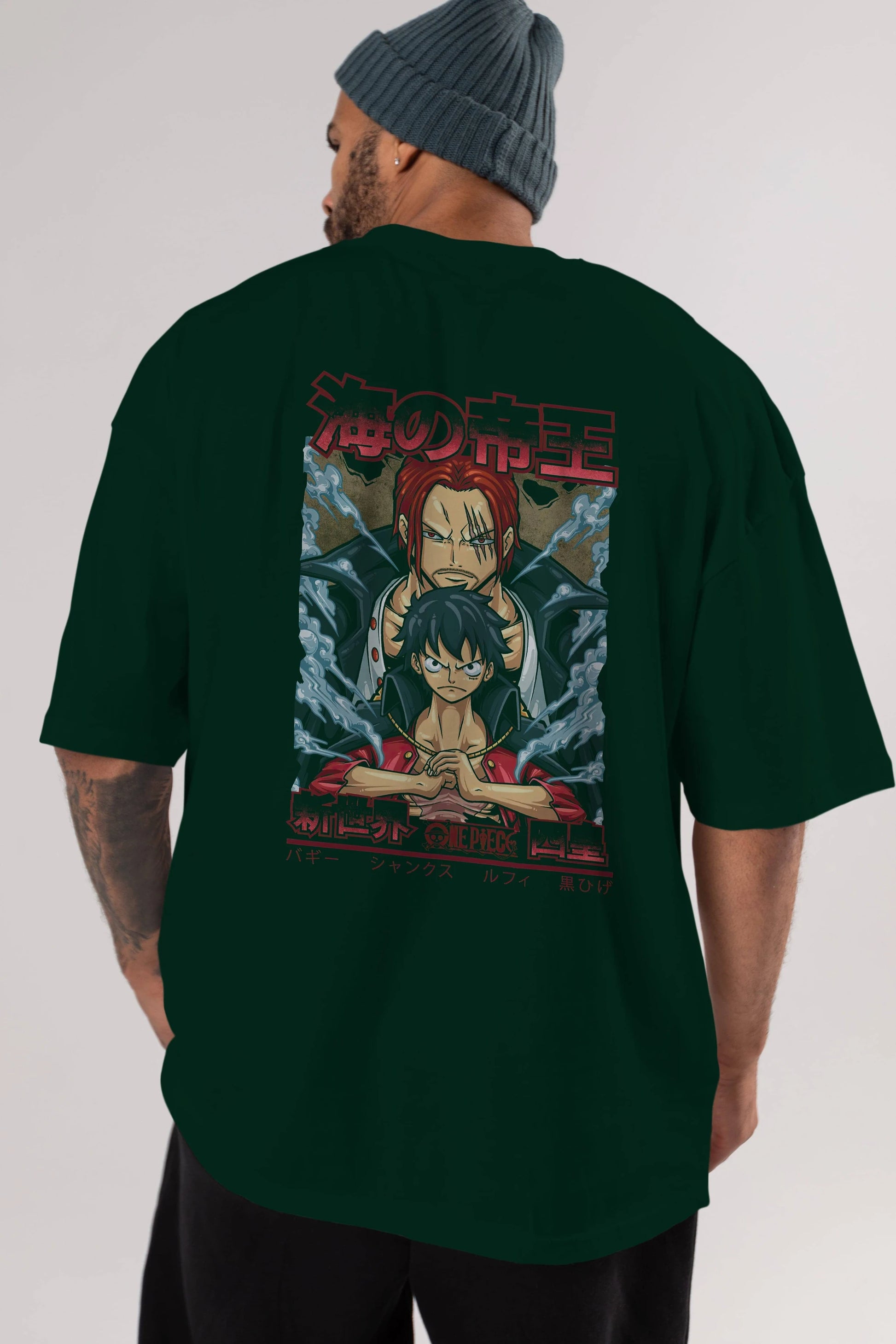 MONKEY D. LUFF and SHANKS Anime Arka Baskılı Oversize t-shirt Erkek Kadın Unisex