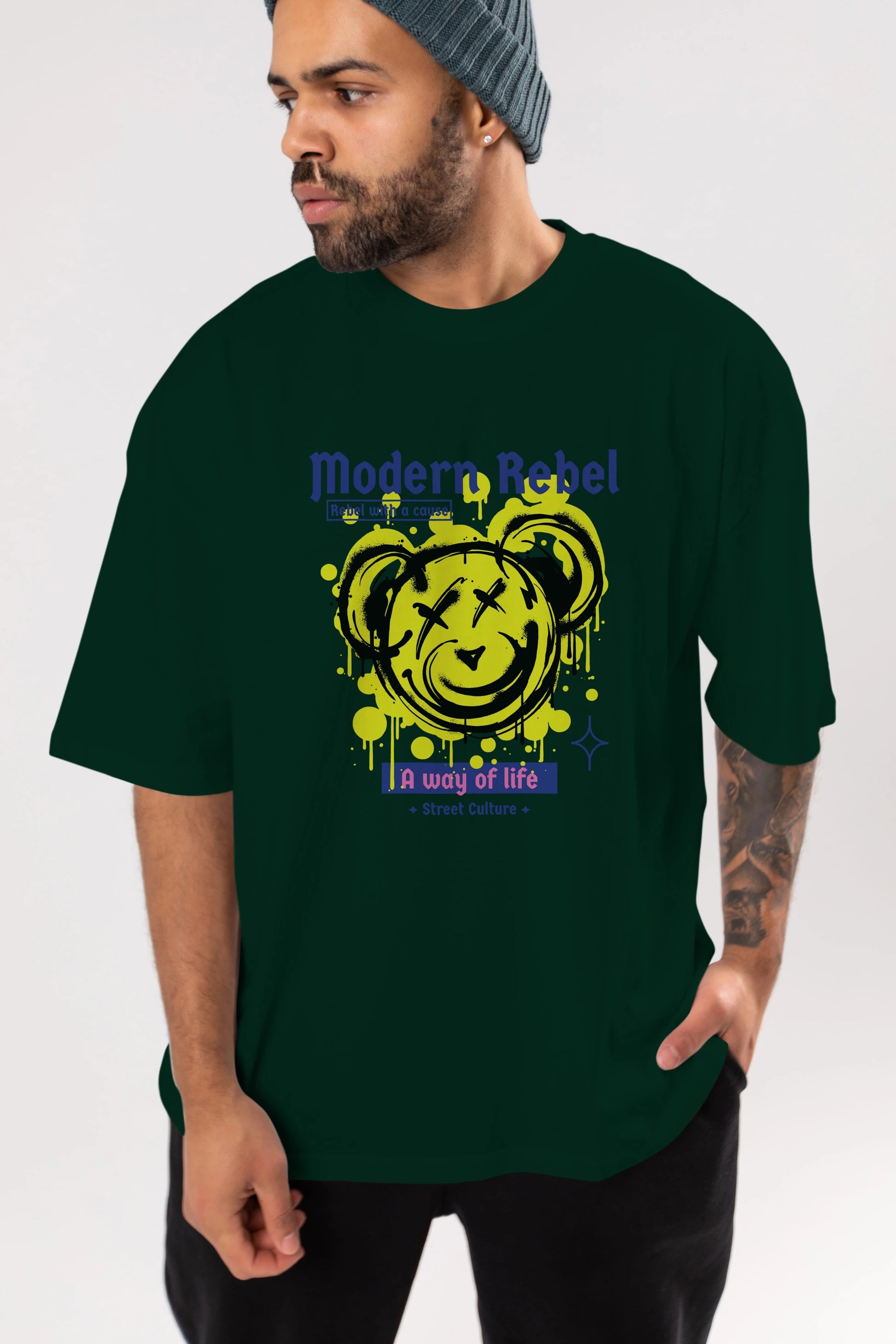 Modern Rebel Bear Ön Baskılı Oversize t-shirt Erkek Kadın Unisex