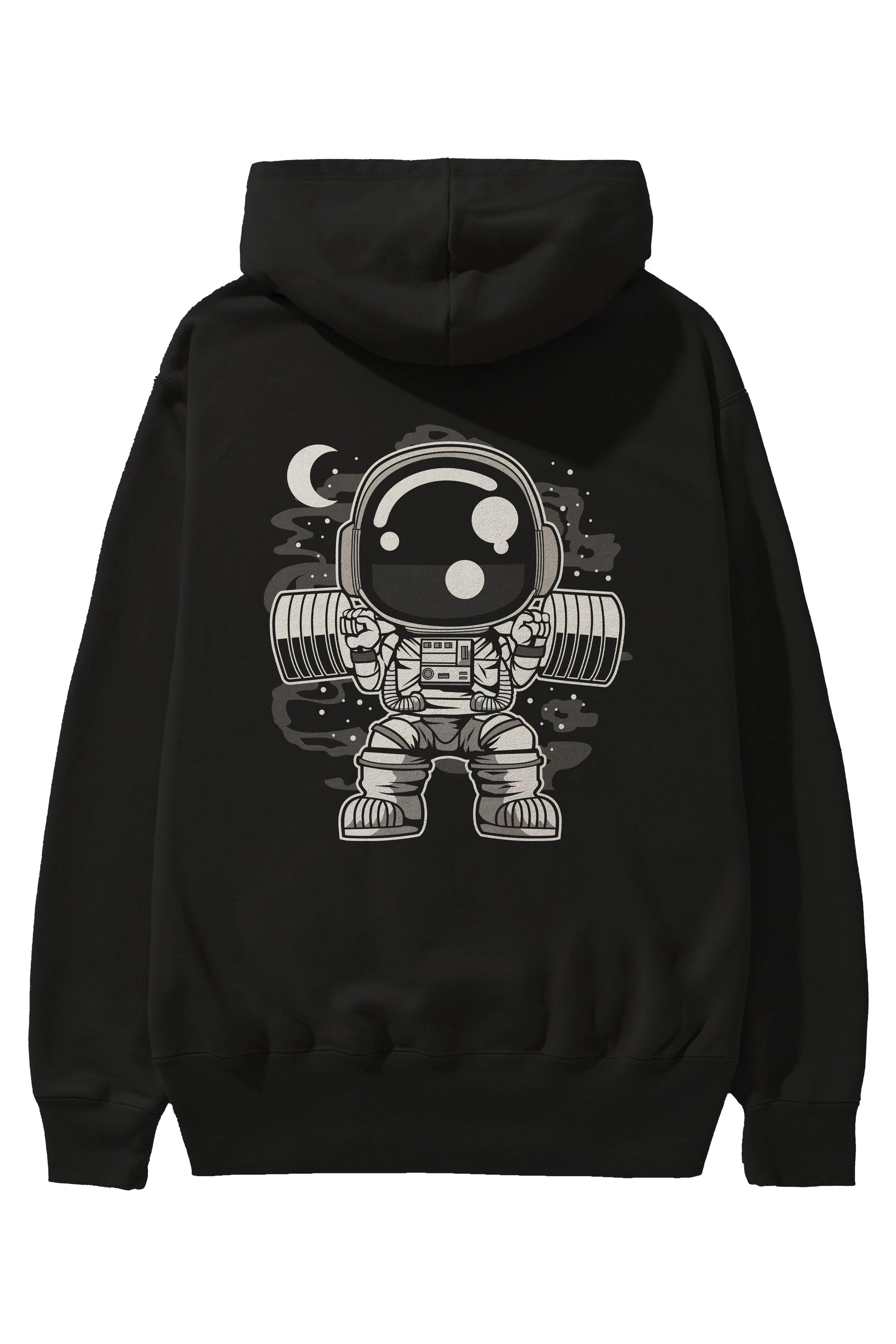 Astronaut Barbell Body Builder Arka Baskılı Hoodie Oversize Kapüşonlu Sweatshirt Erkek Kadın Unisex