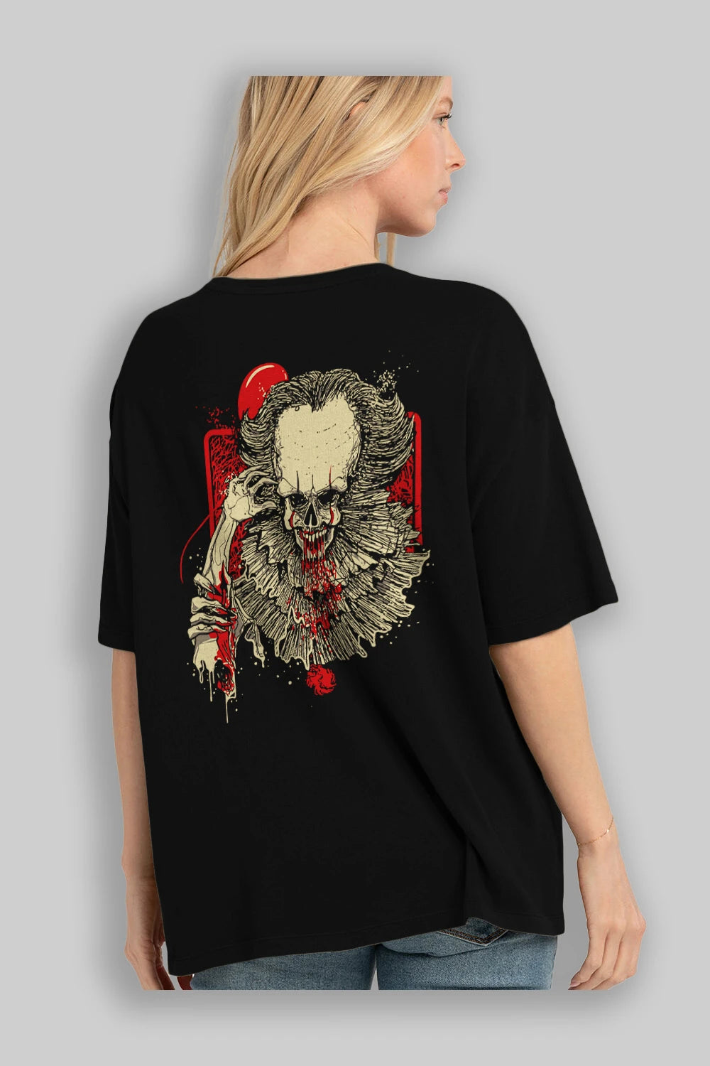it (2) Arka Baskılı Oversize t-shirt Erkek Kadın Unisex %100 Pamuk Bisiklet Yaka tişort