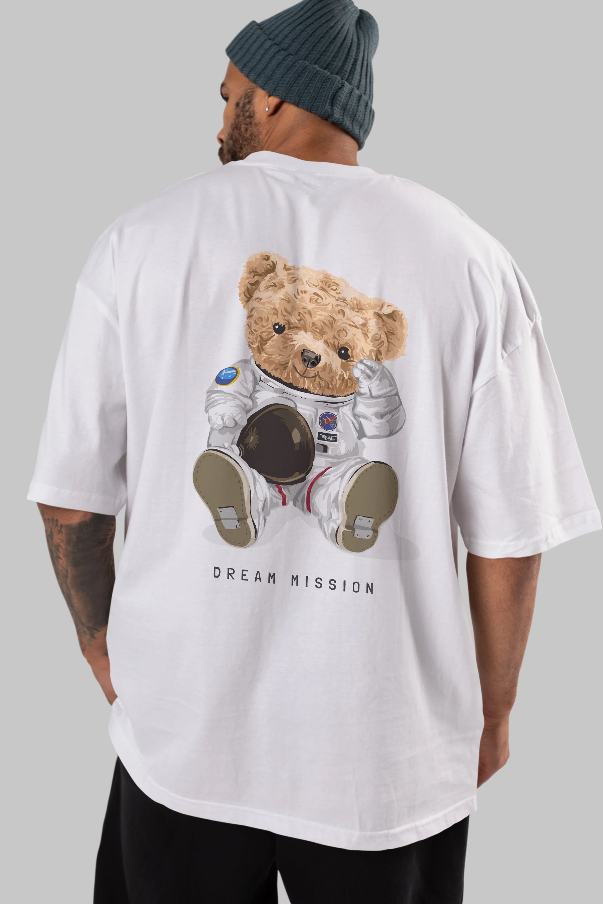 Teddy Bear Asrtonot Arka Baskılı Oversize t-shirt Erkek Kadın Unisex %100 Pamuk