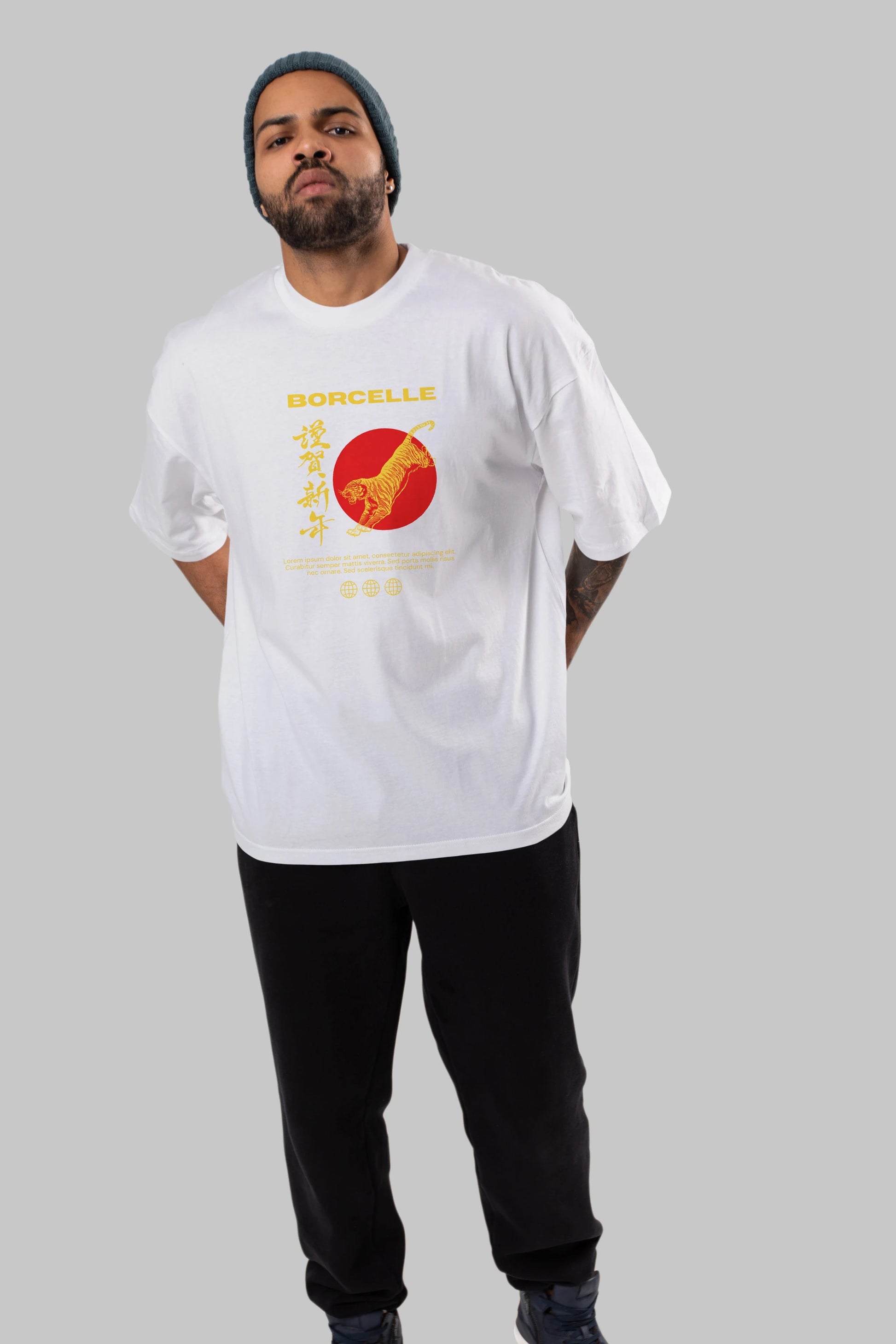 Borcelle Tiger Streetwear Ön Baskılı Oversize t-shirt Erkek Kadın Unisex