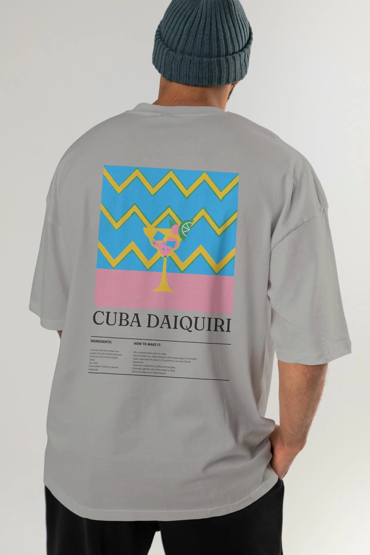 Cuba Daiquiri Kokteyl Serisi Arka Baskılı Oversize t-shirt Erkek Kadın %100 Pamuk Bisiklet Yaka tişort