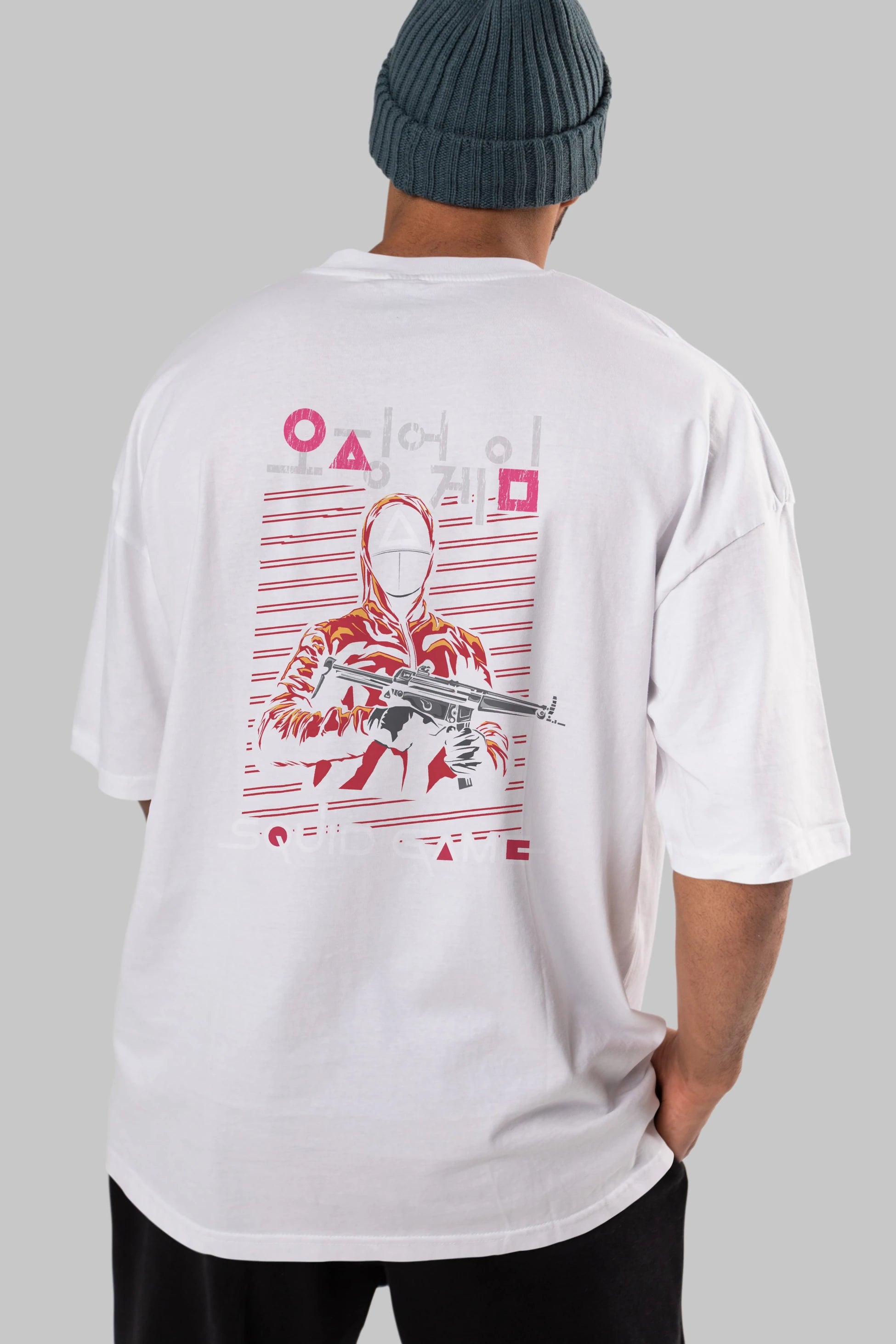 Squid Game (2) Arka Baskılı Oversize t-shirt Erkek Kadın Unisex %100 Pamuk Bisiklet Yaka tişort