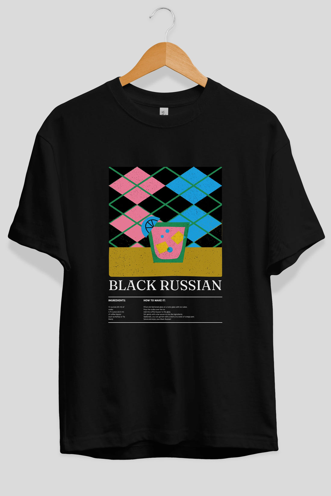 Black Russian Kokteyl Ön Baskılı Oversize t-shirt Erkek Kadın %100 Pamuk Bisiklet Yaka tişort