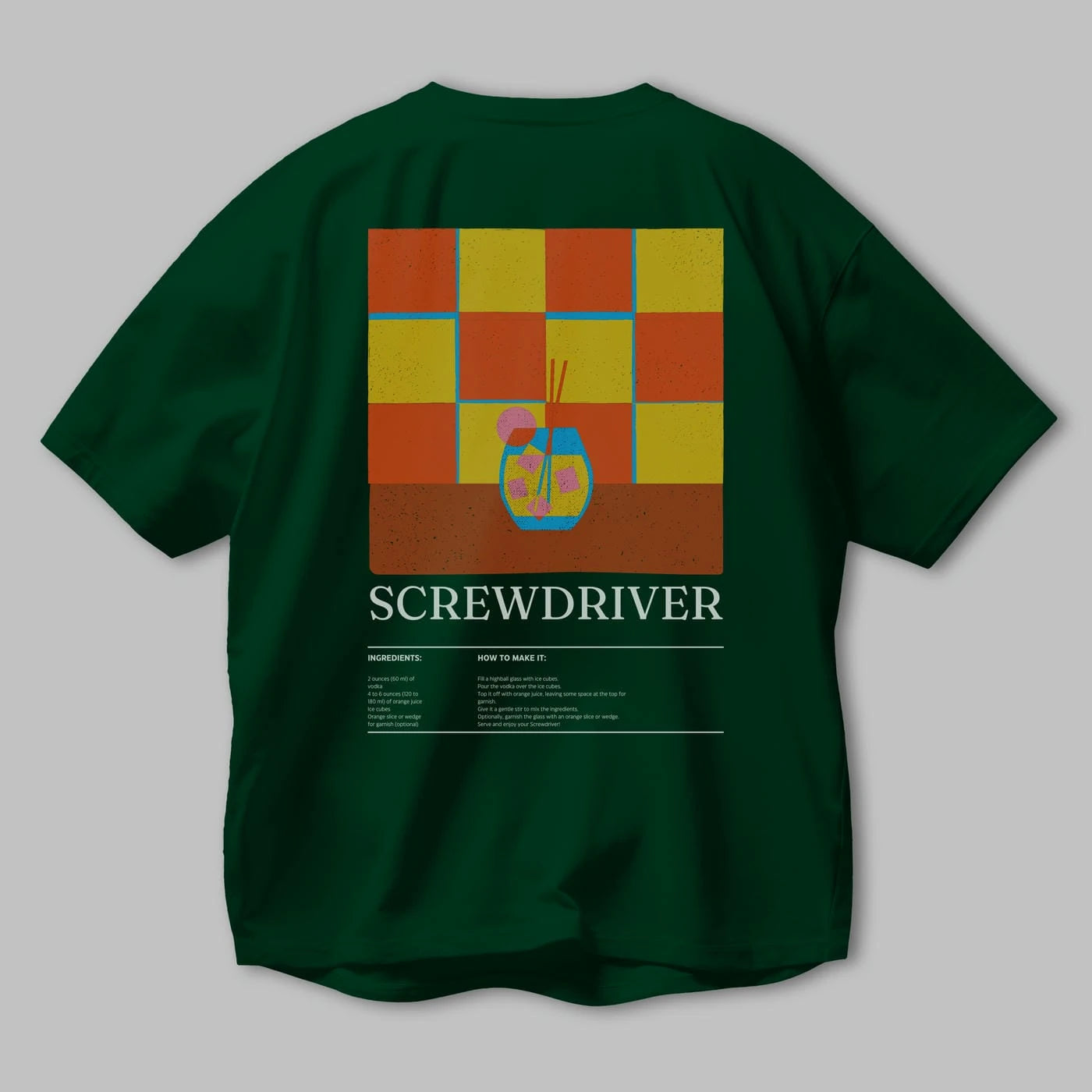 Screwdriver Kokteyl Serisi Arka Baskılı Oversize t-shirt Erkek Kadın %100 Pamuk Bisiklet Yaka tişort