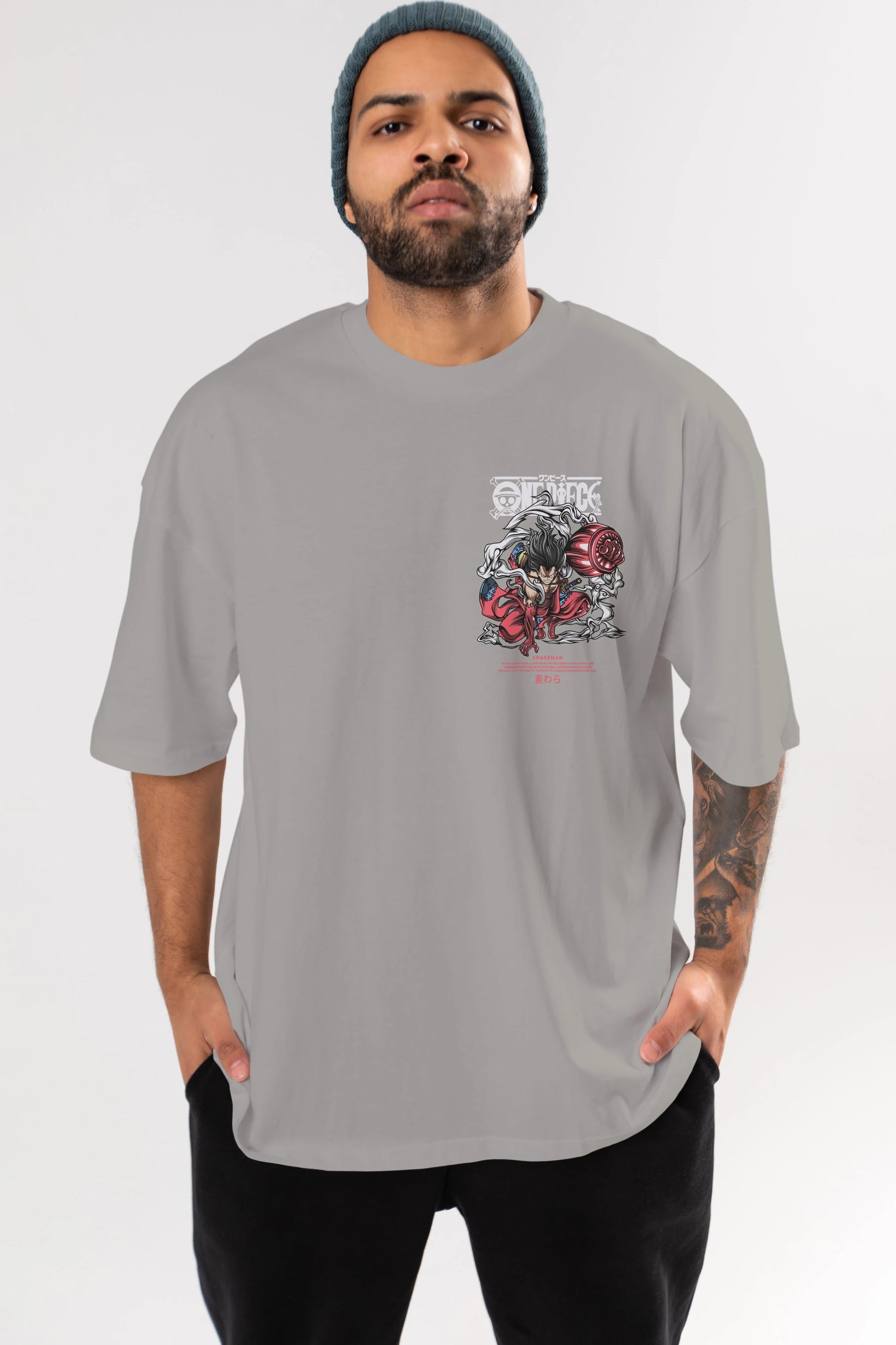 One Piece Snakeman Ön Sol Baskılı Oversize t-shirt Erkek Kadın Unisex %100 Pamuk Bisiklet Yaka tişort
