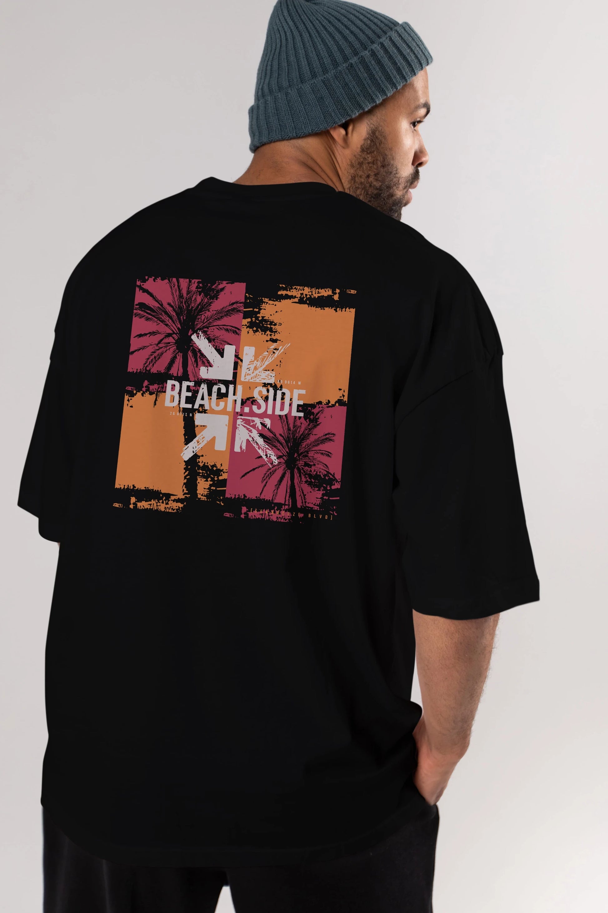 Beach Side Arka Baskılı Oversize t-shirt Erkek Kadın Unisex