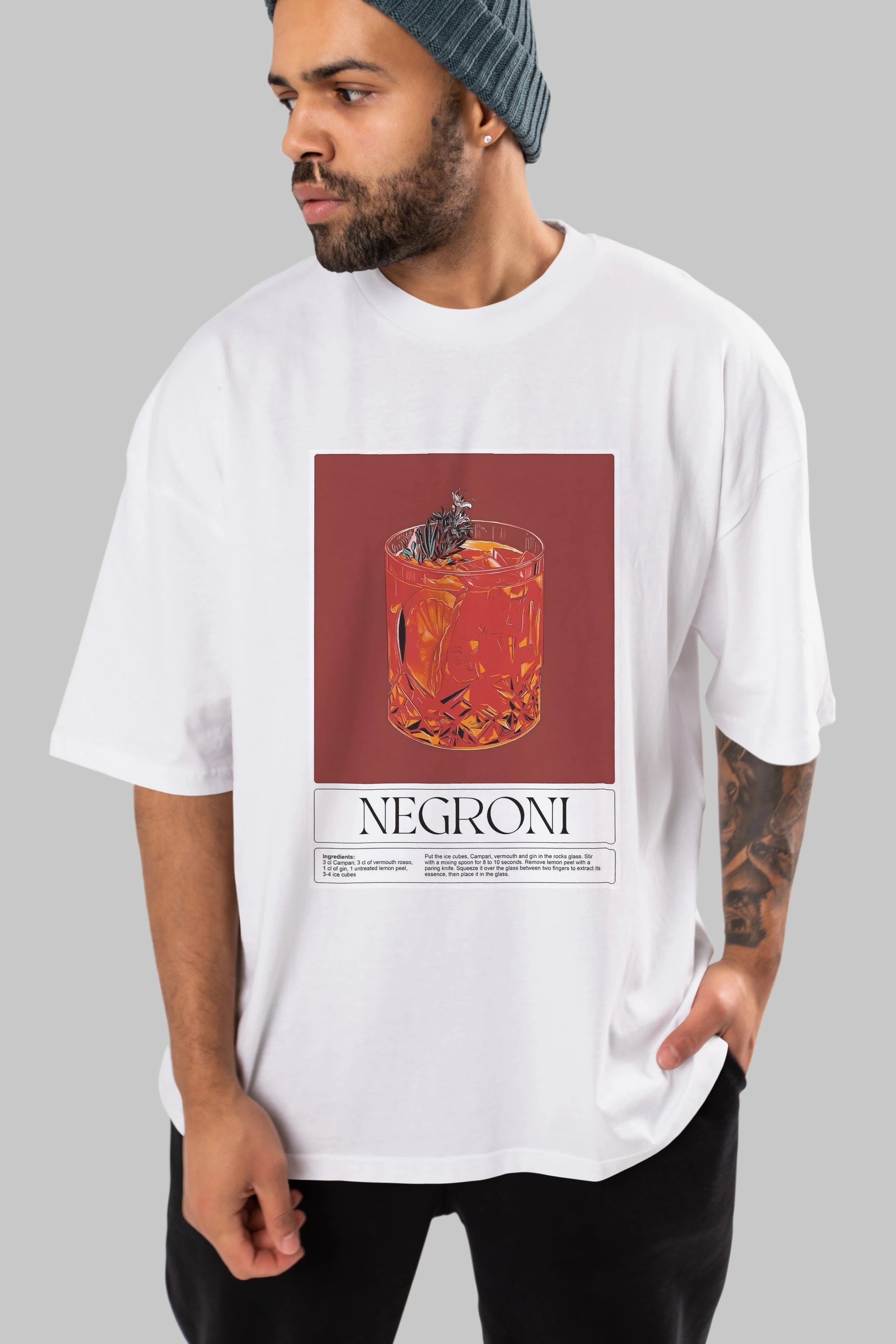 Negroni 2 Ön Baskılı Oversize t-shirt Erkek Kadın Unisex %100 Pamuk Bisiklet Yaka tişort