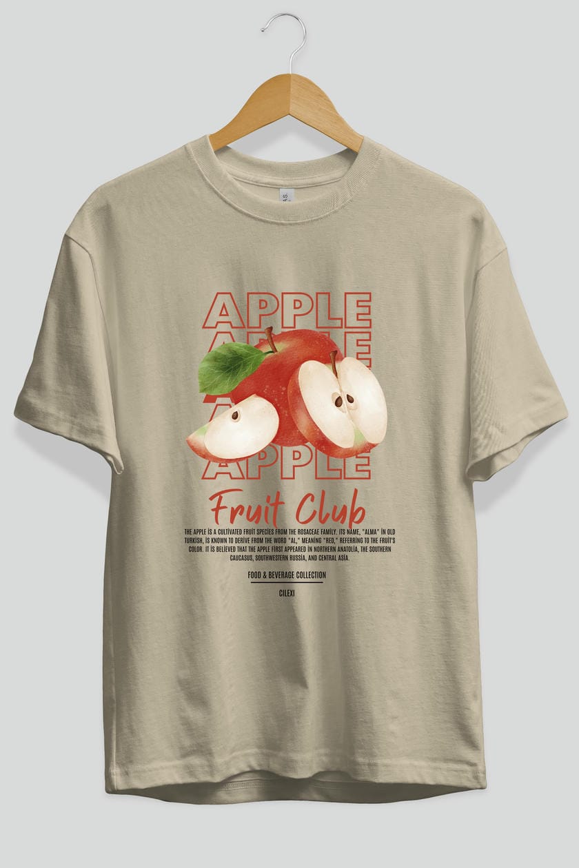 Apple Ön Baskılı Oversize t-shirt Erkek Kadın Pamuk Bisiklet Yaka tişort