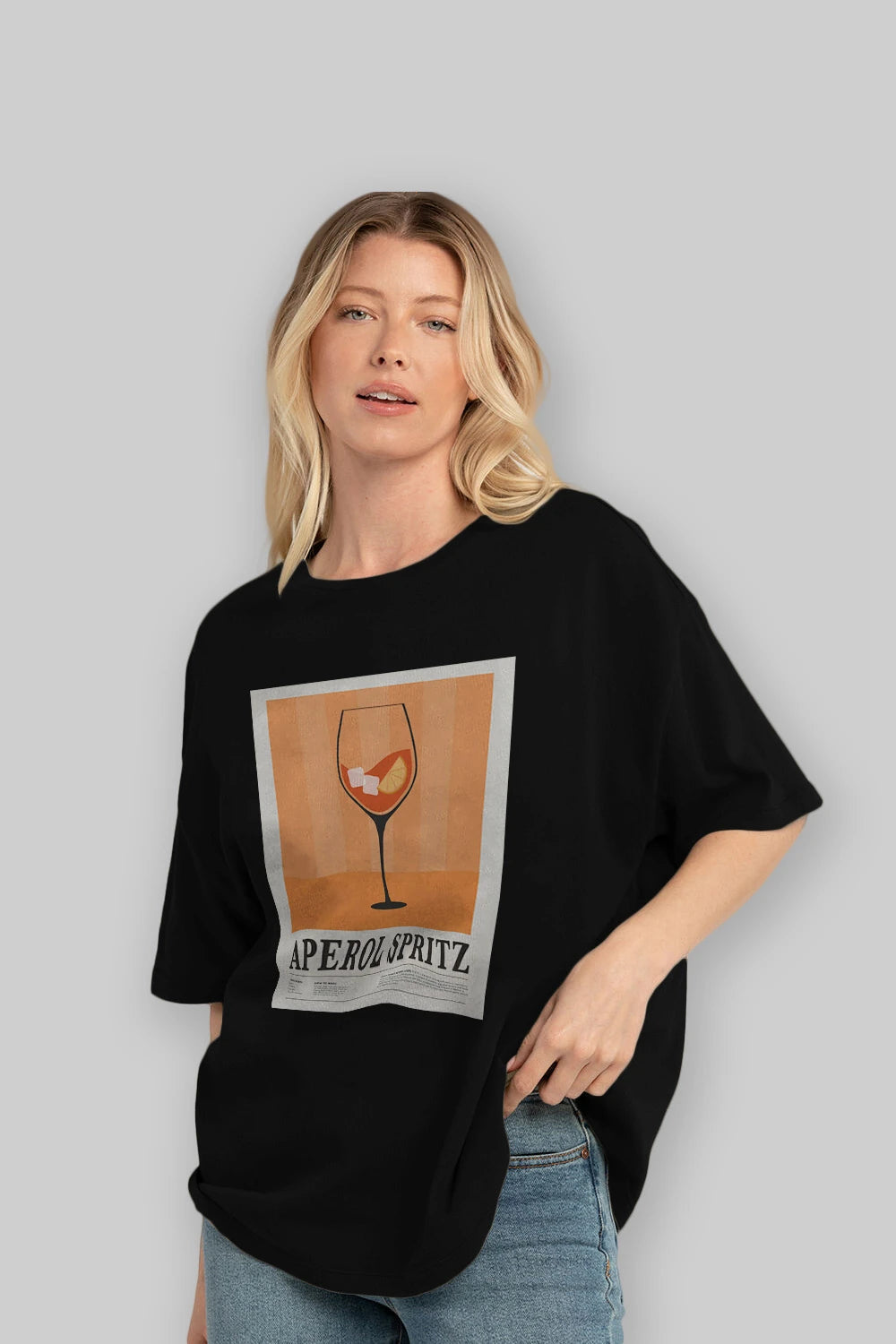 Aperol Spritz 8 Ön Baskılı Oversize t-shirt Erkek Kadın Unisex %100 Pamuk Bisiklet Yaka tişort
