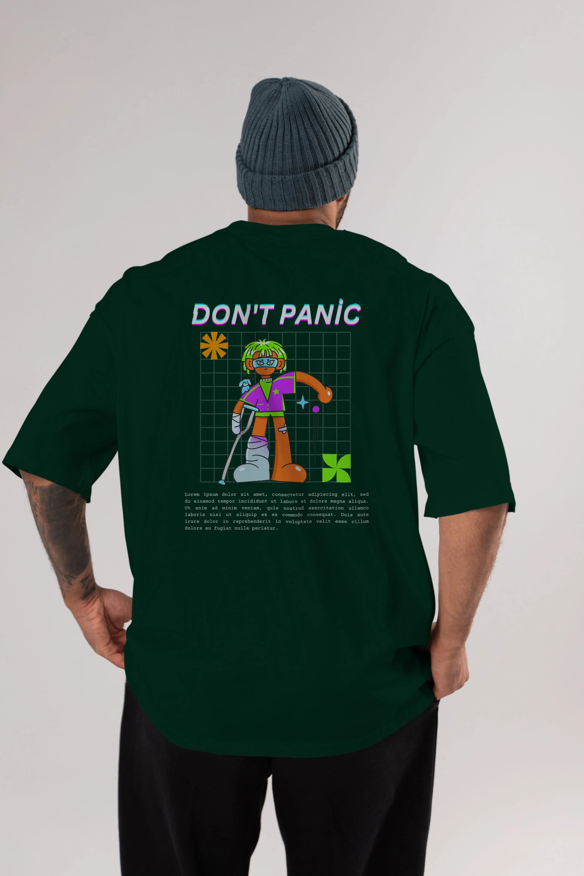 Dont Panic Yazılı Arka Baskılı Oversize t-shirt Erkek Kadın Unisex