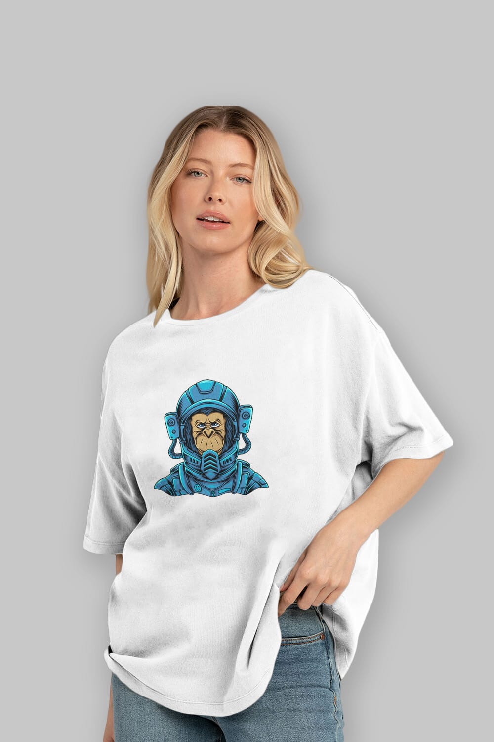 Astromonkey Sticker Ön Baskılı Oversize t-shirt Erkek Kadın Unisex
