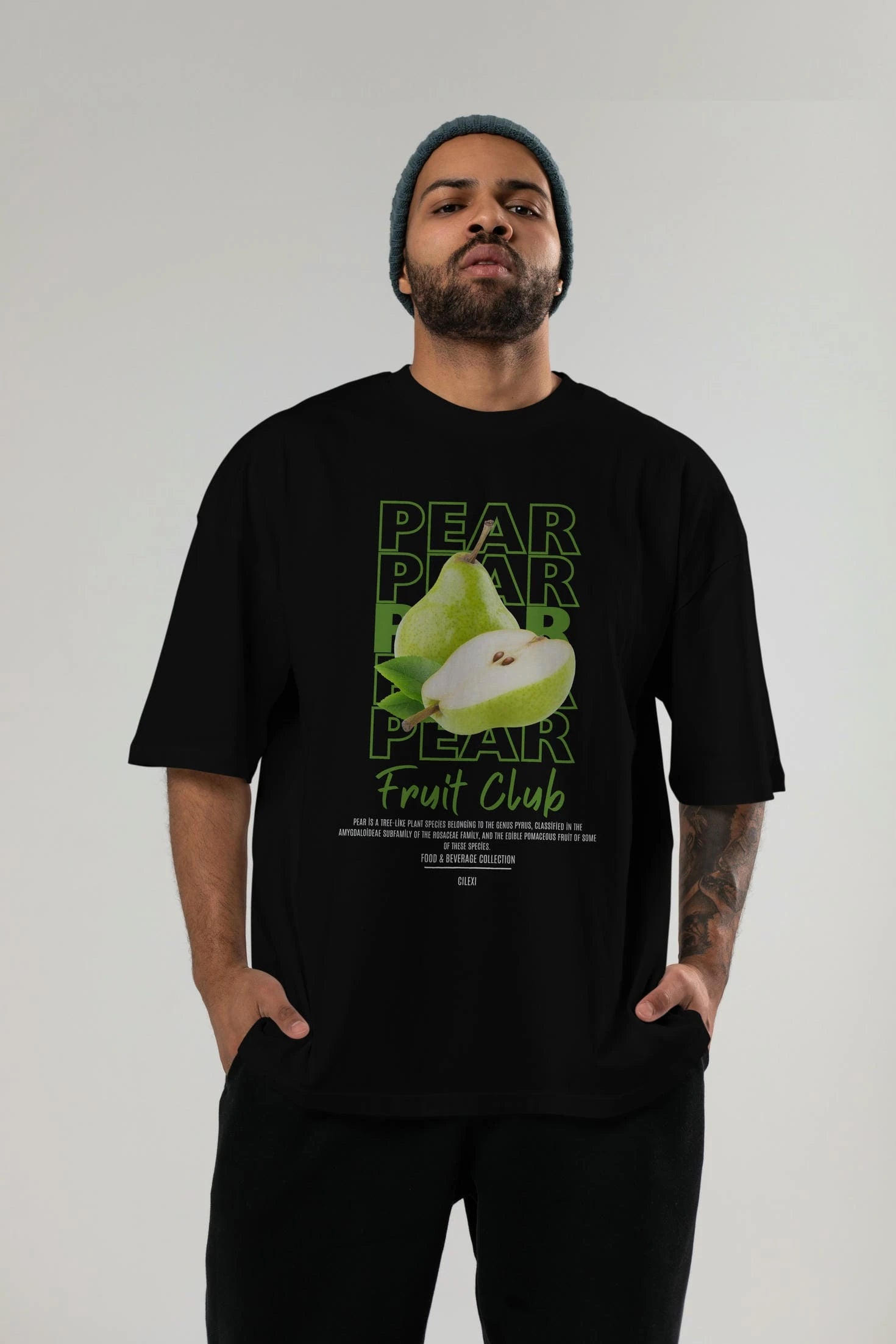 Pear Ön Baskılı Oversize t-shirt Erkek Kadın Pamuk Bisiklet Yaka tişort