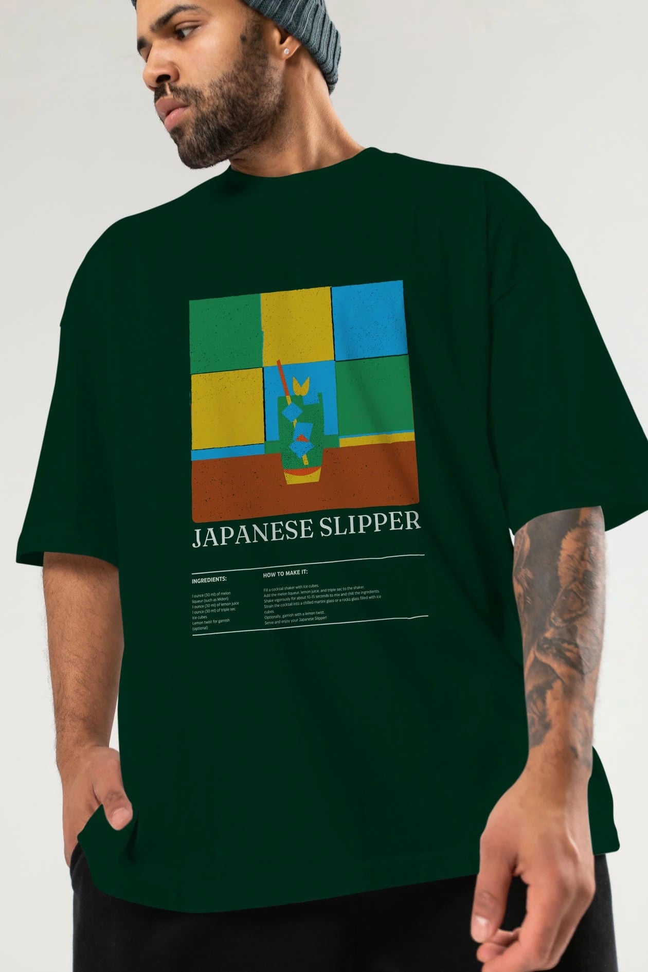 Japanese Slipper Kokteyl Ön Baskılı Oversize t-shirt Erkek Kadın %100 Pamuk Bisiklet Yaka tişort