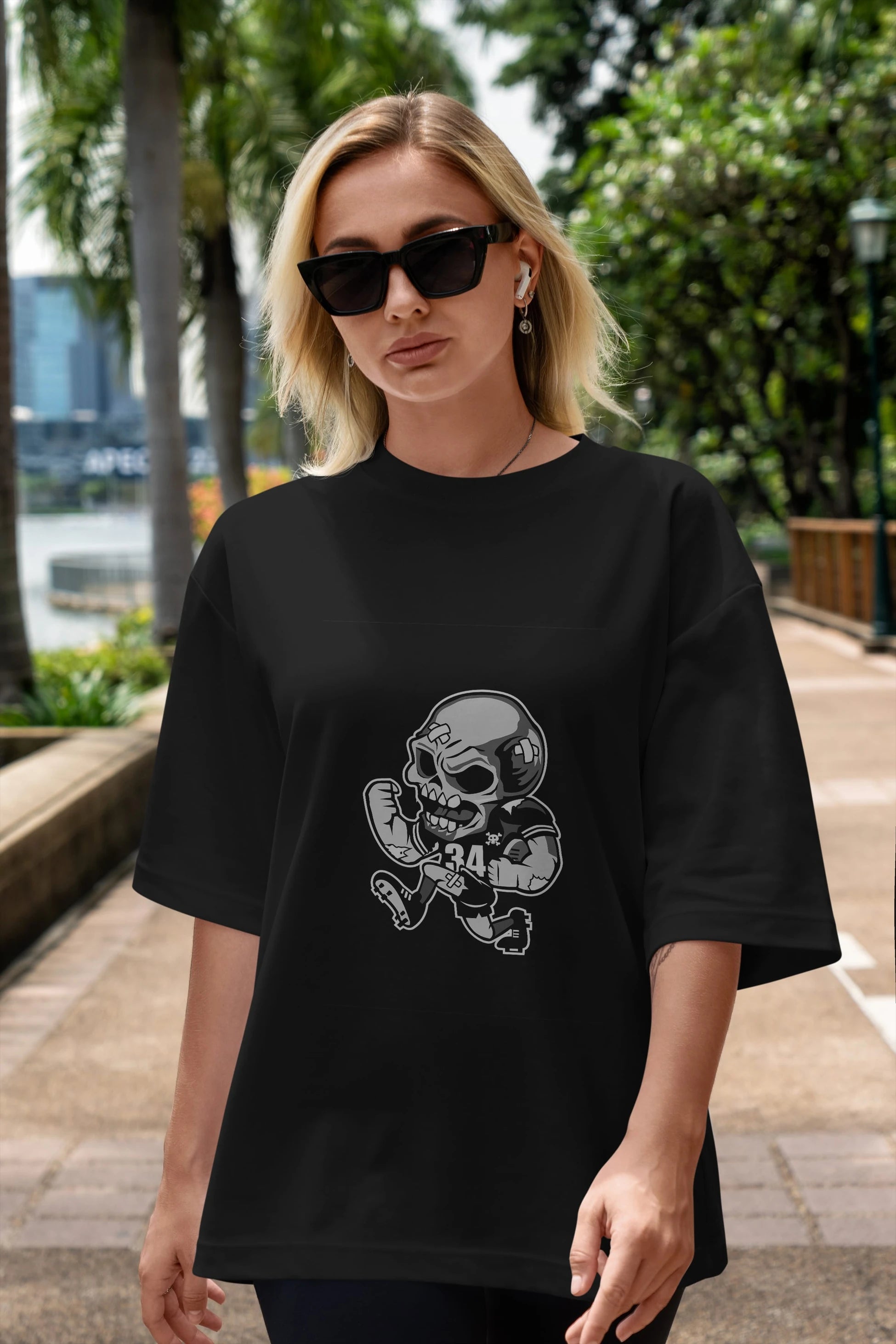 Skull Football Ön Baskılı Oversize t-shirt Erkek Kadın Unisex %100 Pamuk tişort
