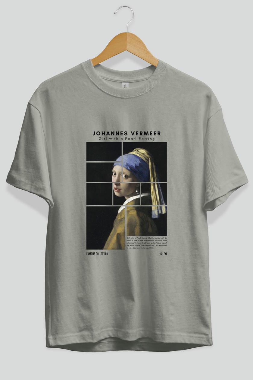 Johannes Vermeer ön Baskılı Oversize t-shirt Erkek Kadın Bisiklet Yaka Pamuk tişort