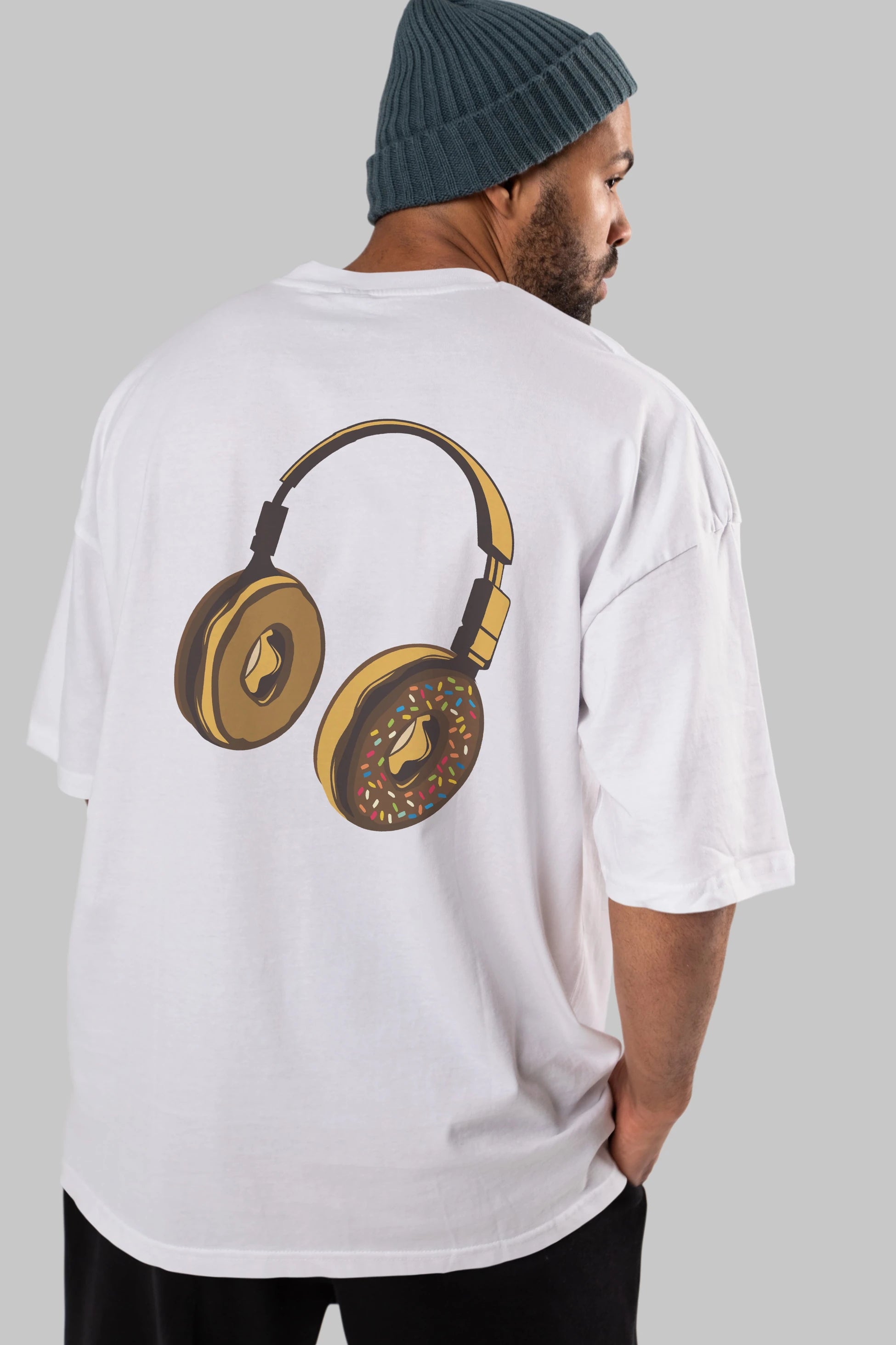 Headphone Donut Arka Baskılı Oversize t-shirt %100 pamuk Erkek Kadın Unisex