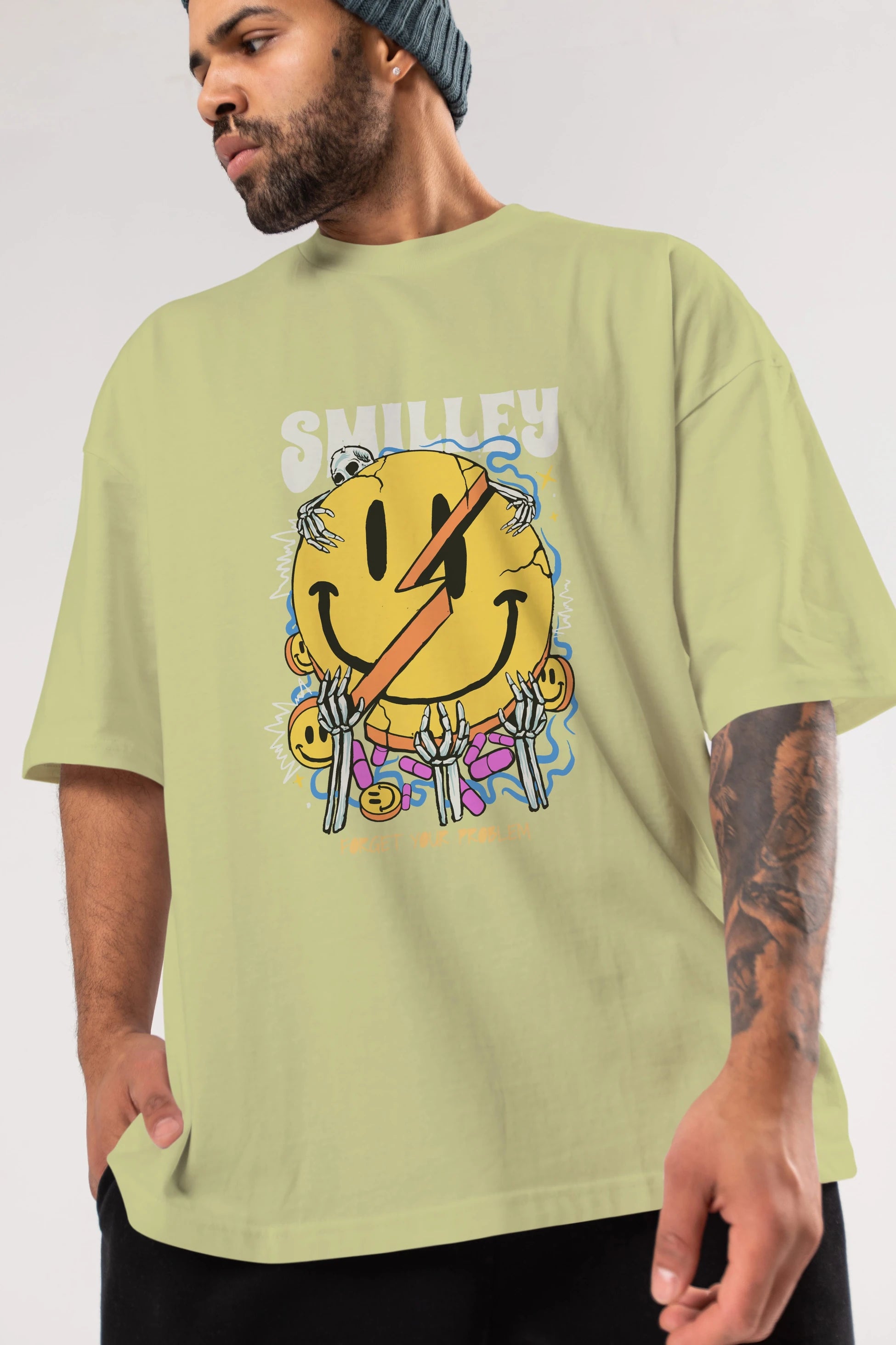 Smilley Streetwear Ön Baskılı Oversize t-shirt Erkek Kadın Unisex