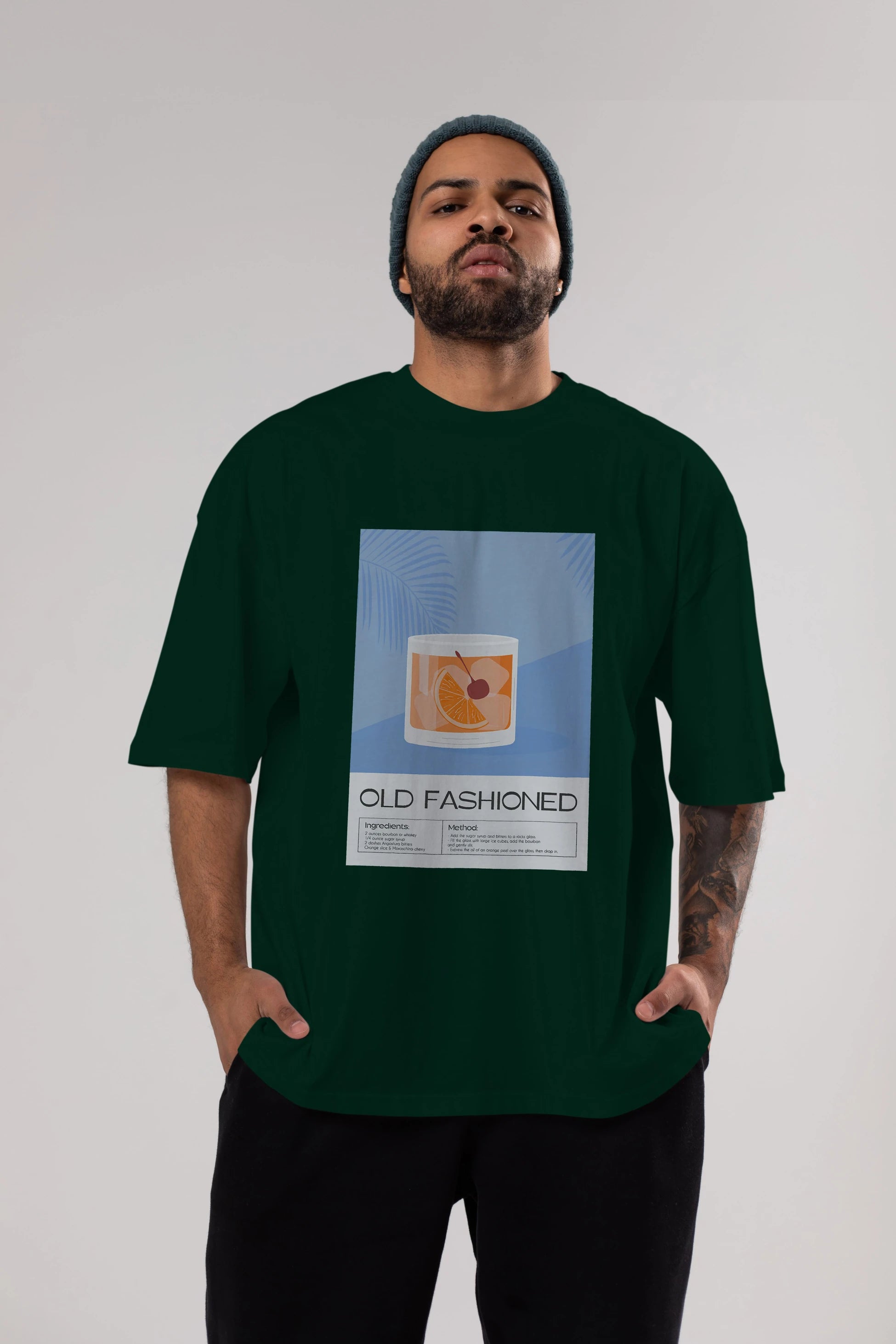 Old Fashioned 3 Ön Baskılı Oversize t-shirt Erkek Kadın Unisex %100 Pamuk Bisiklet Yaka tişort