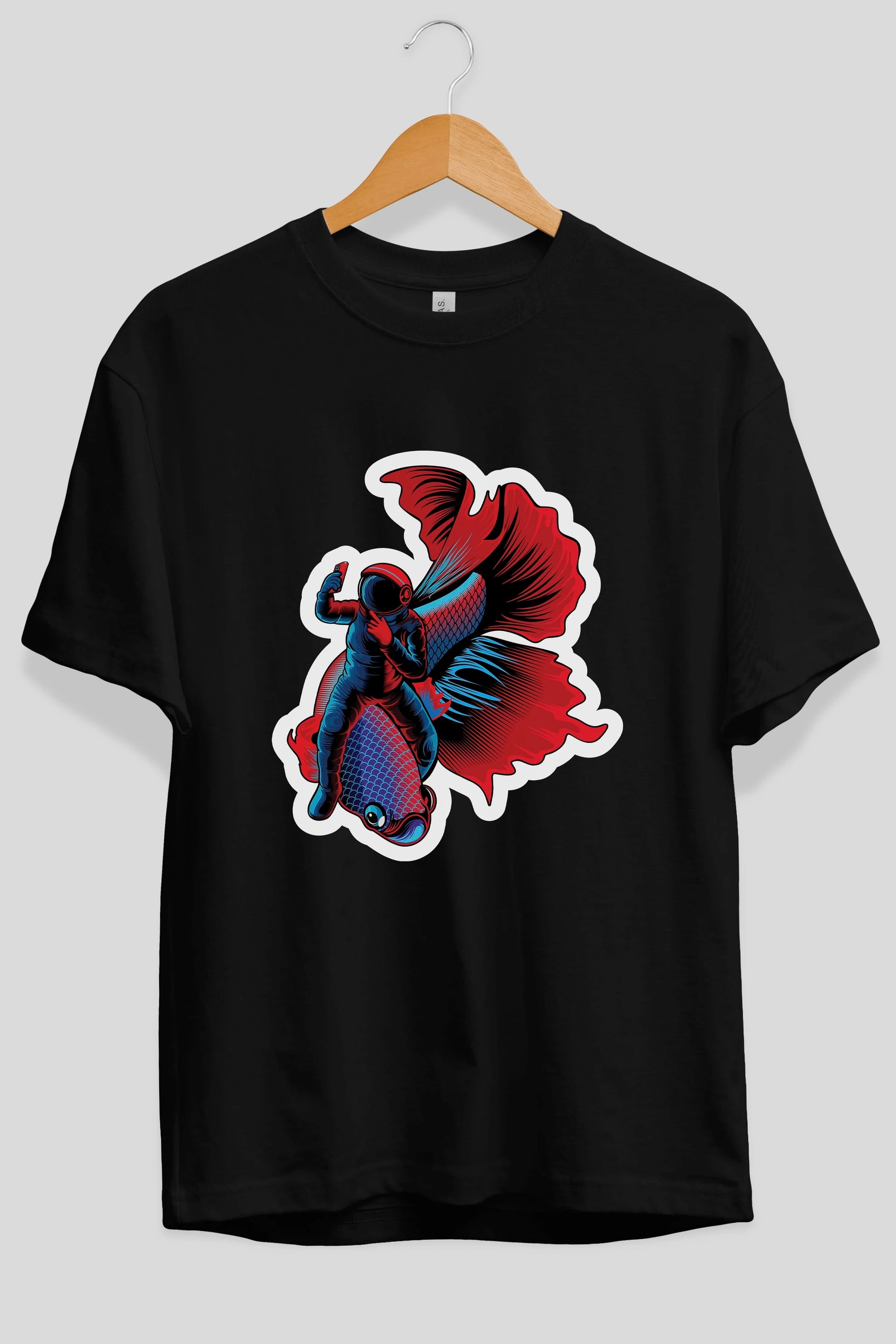 Astrofish selfie sticker Ön Baskılı Oversize t-shirt Erkek Kadın Unisex