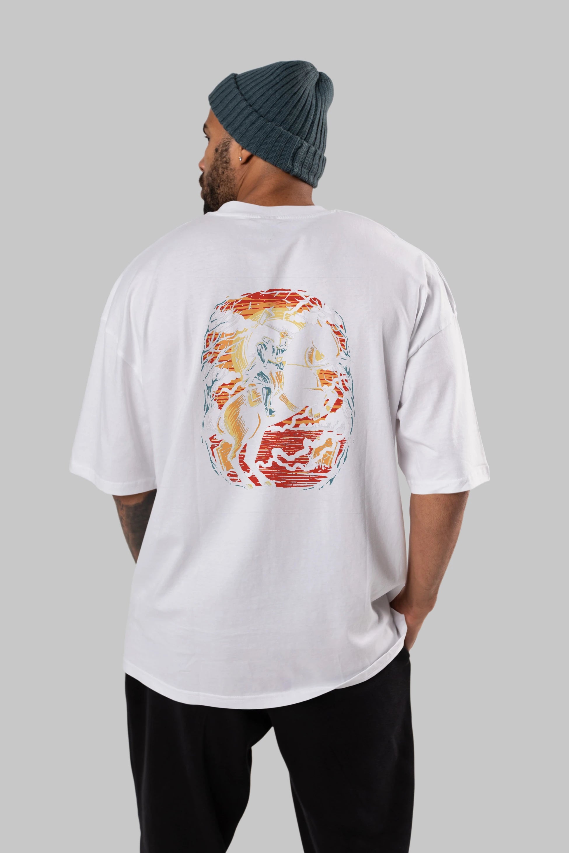 Headless Horseman Arka Baskılı Oversize t-shirt Erkek Kadın Unisex %100 Pamuk