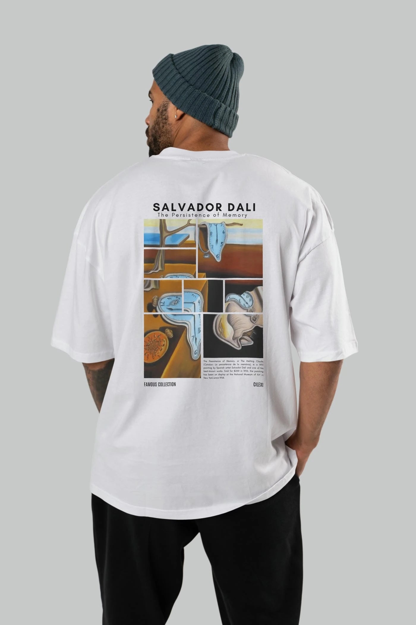 Salvador Dali Arka Baskılı Oversize t-shirt Erkek Kadın Bisiklet Yaka Pamuk tişort