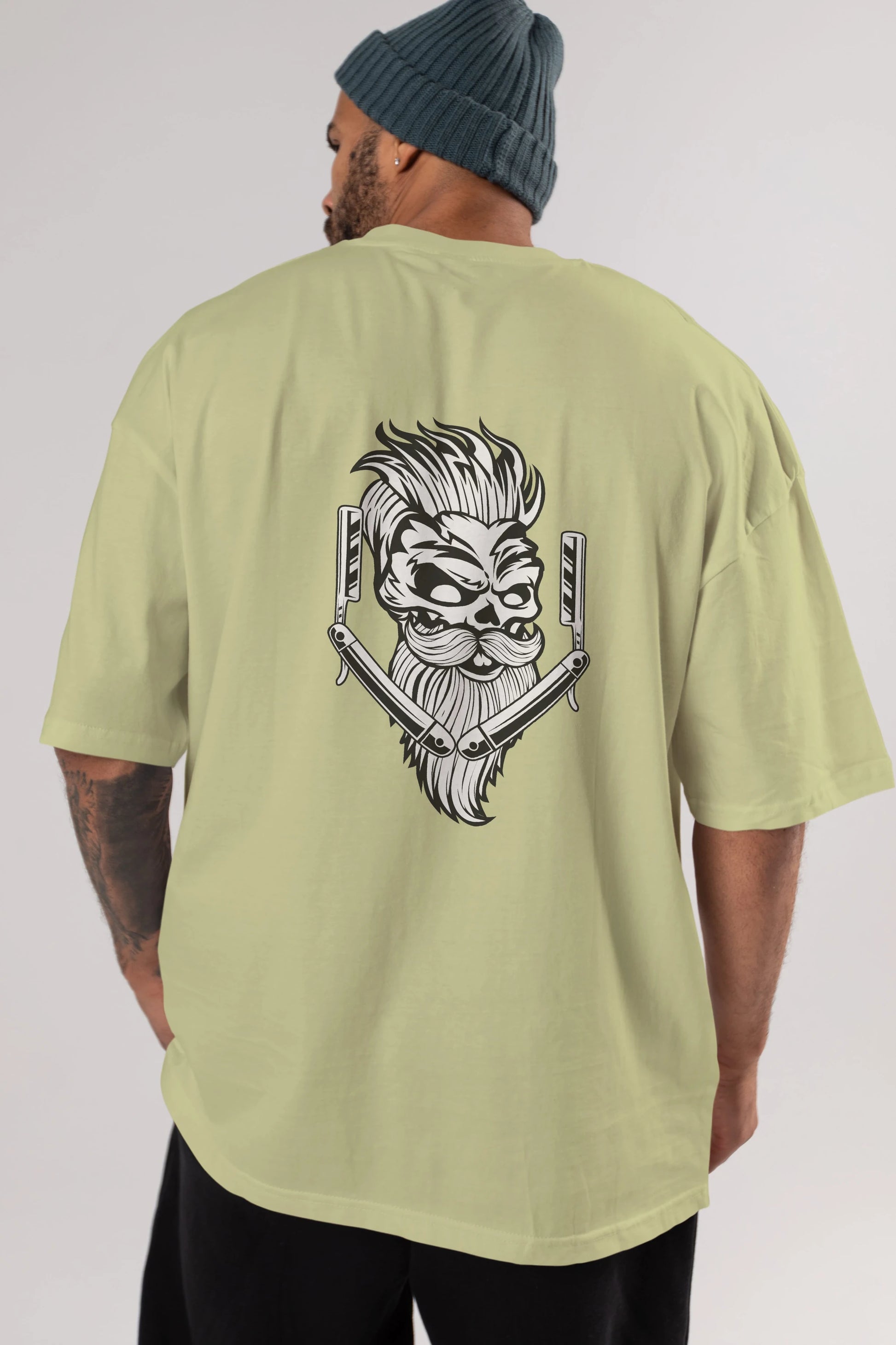 Skull Beard Arka Baskılı Oversize t-shirt Erkek Kadın Unisex %100 Pamuk tişort