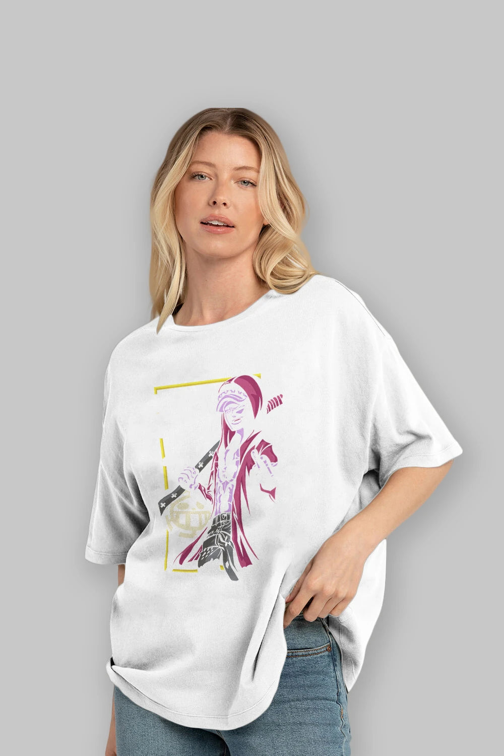 Trafalgar D. Water Law Anime Ön Baskılı Oversize t-shirt Erkek Kadın Unisex