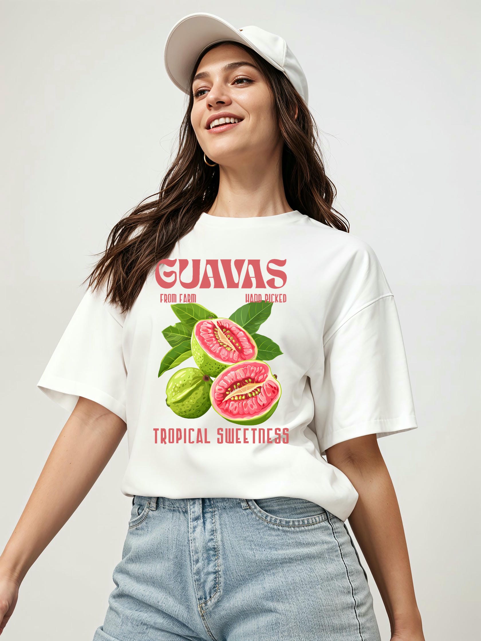 Guavas Ön Baskılı Oversize t-shirt Erkek Kadın Pamuk Bisiklet Yaka tişort