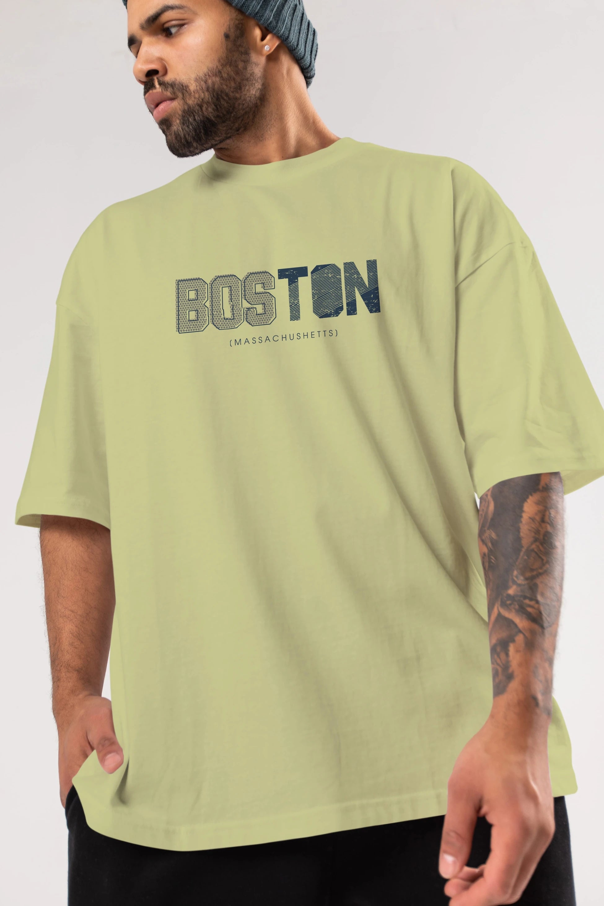 Boston Ön Baskılı Oversize t-shirt Erkek Kadın Unisex