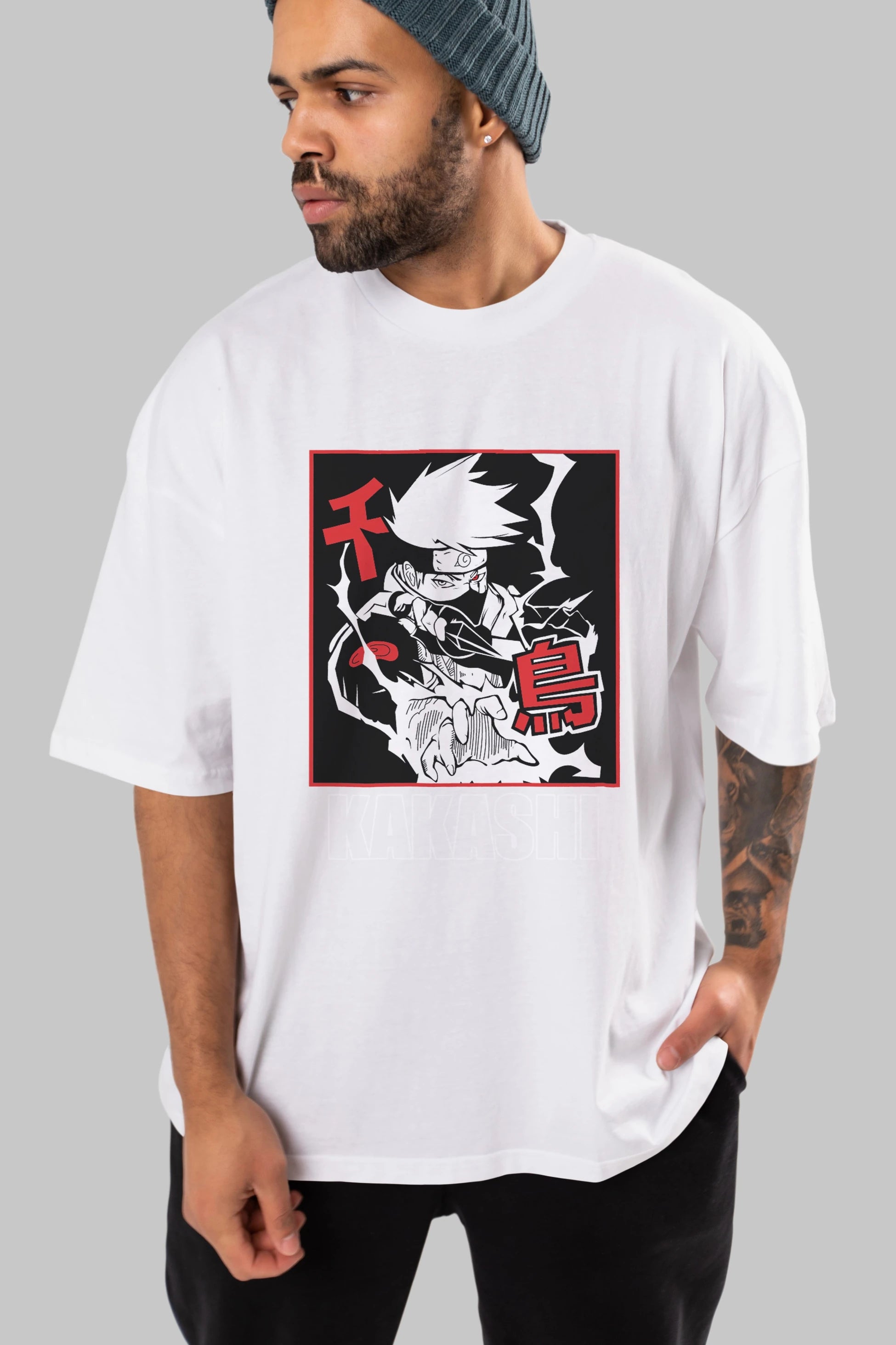 KAKASHI HATAKE NARUTO Anime Ön Baskılı Oversize t-shirt %100 pamuk Erkek Kadın Unisex