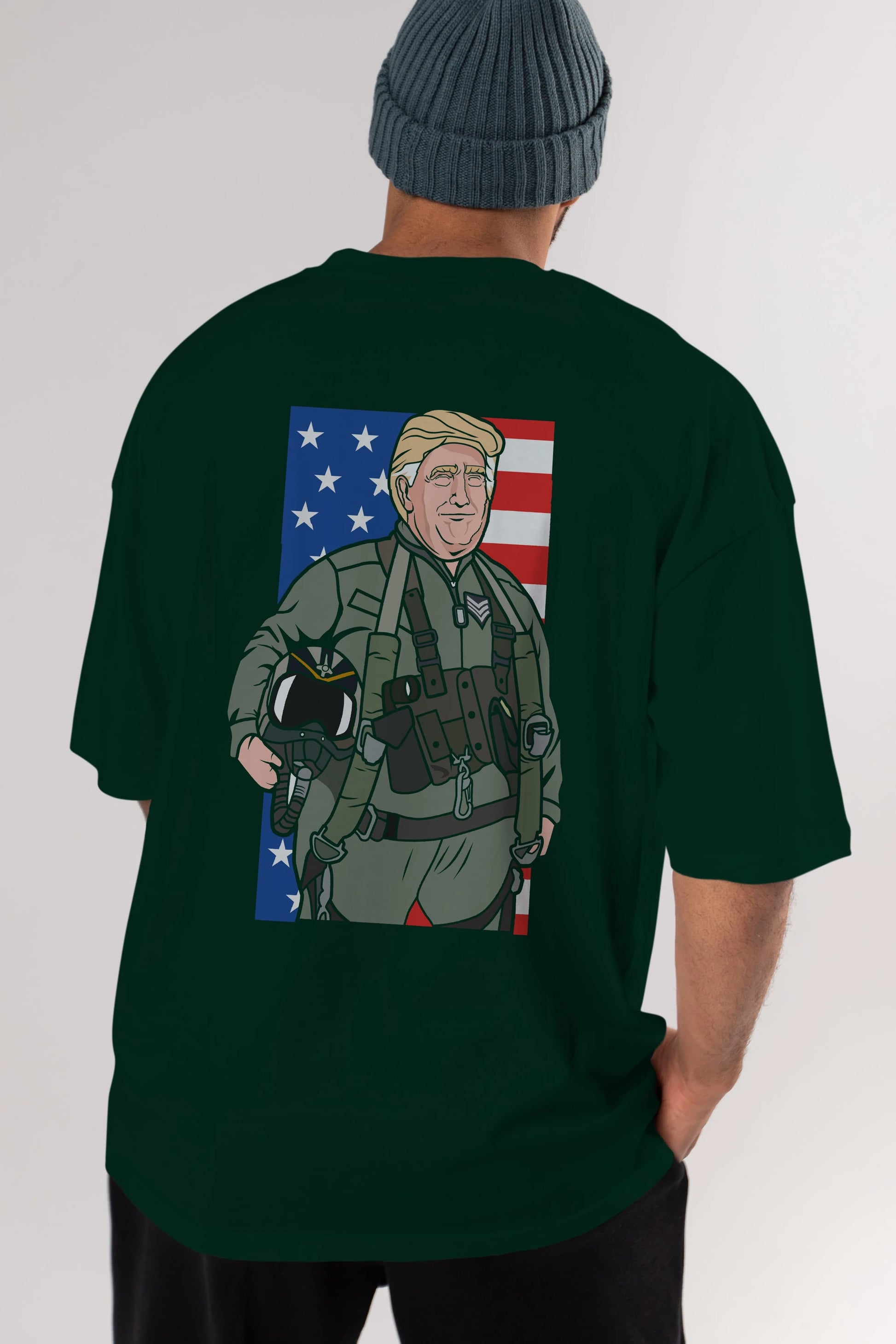 Trump Jetplane Pilot Arka Baskılı Oversize t-shirt Erkek Kadın Unisex %100 Pamuk tişort