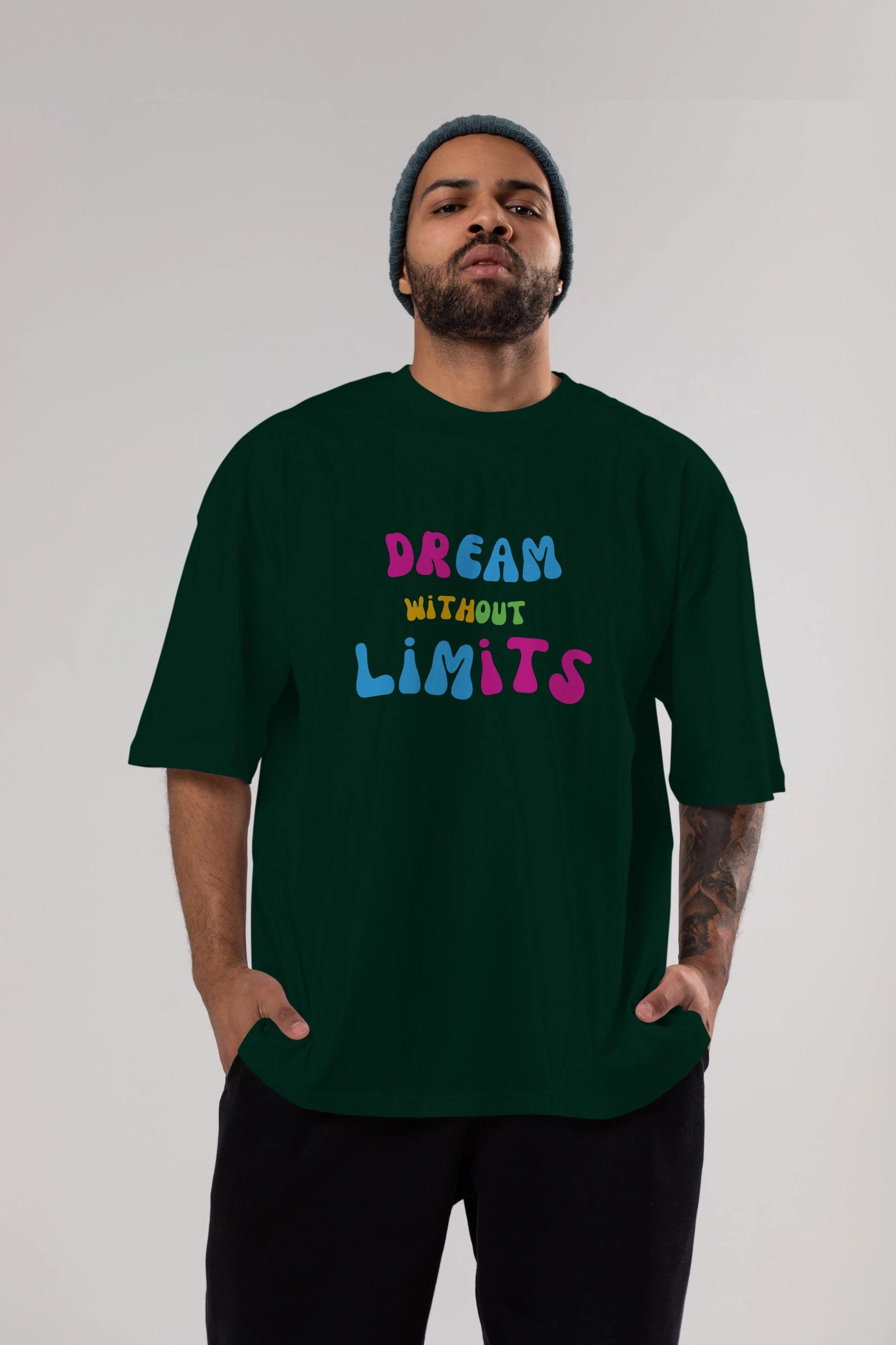 Dream Without Limits Yazılı Ön Baskılı Oversize t-shirt Erkek Kadın Unisex