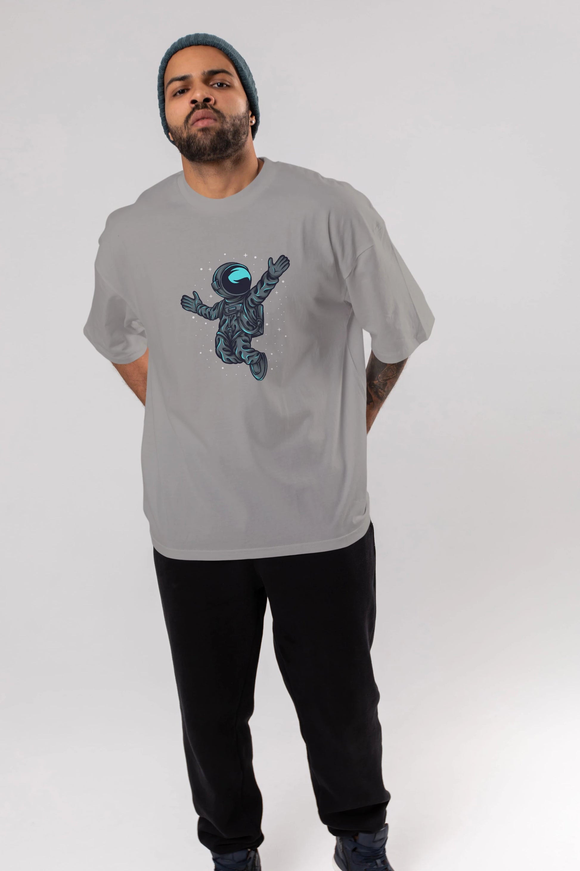 Happy Astronaut Ön Baskılı Oversize t-shirt Erkek Kadın Unisex